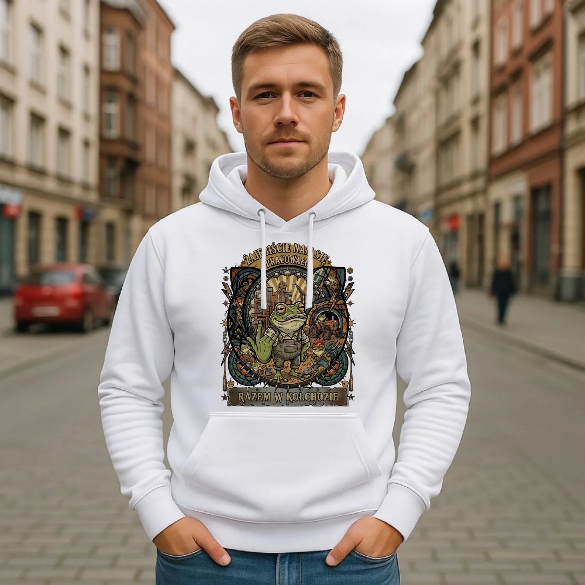 Bluza męska z kapturem na odejście z pracy dla kolegi - Żajebiście nam się pracowało w kołchozie OP10 - StoryCups.pl