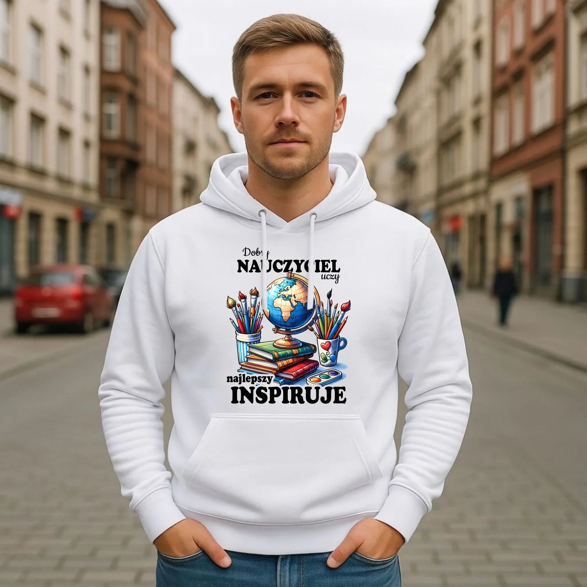 Bluza z kapturem dla nauczyciela - Dobry nauczyciel uczy najlepszy inspiruje N72 - StoryCups.pl