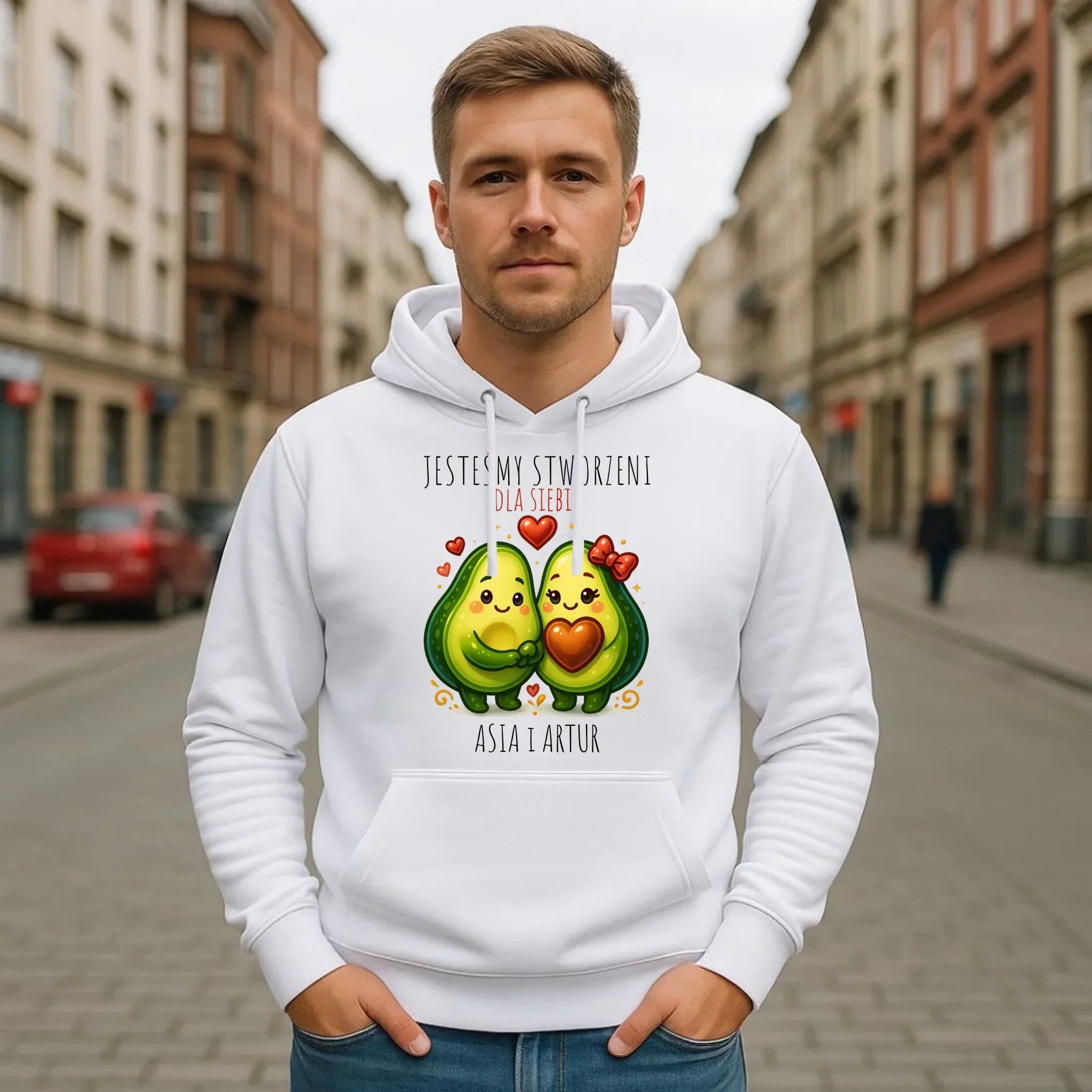 Bluza męska z kapturem - Awokado Stworzeni dla siebie - personalizowana W91 - StoryCups.pl