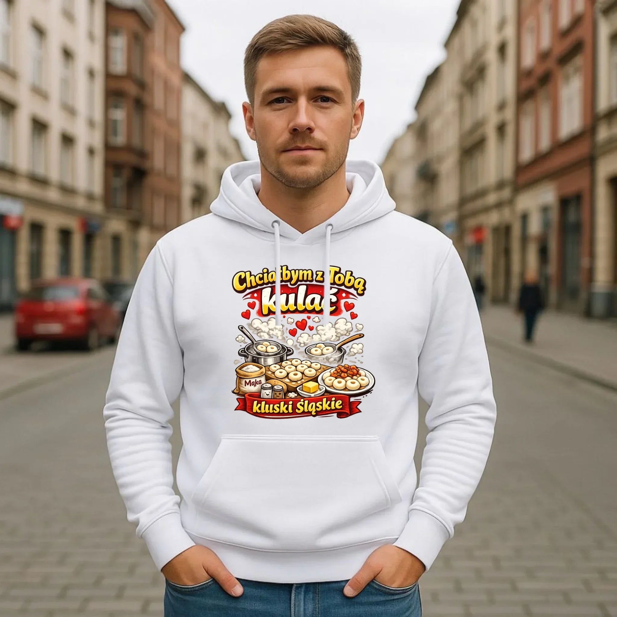 Bluza męska z kapturem - Chciałbym z Tobą kulać kluski śląskie W90 - StoryCups.pl