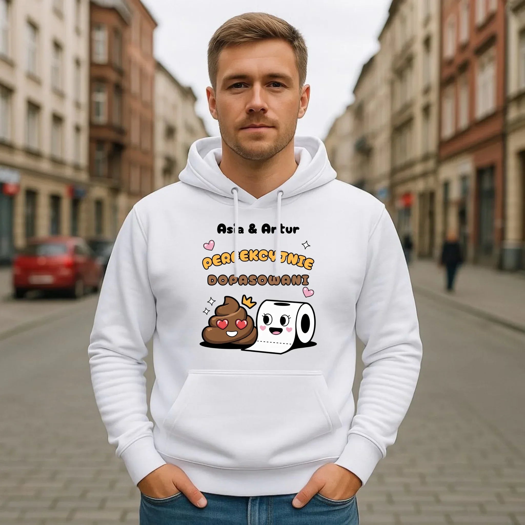 Bluza męska z kapturem - Perfekcyjnie dopasowani - personalizowana W81 - StoryCups.pl
