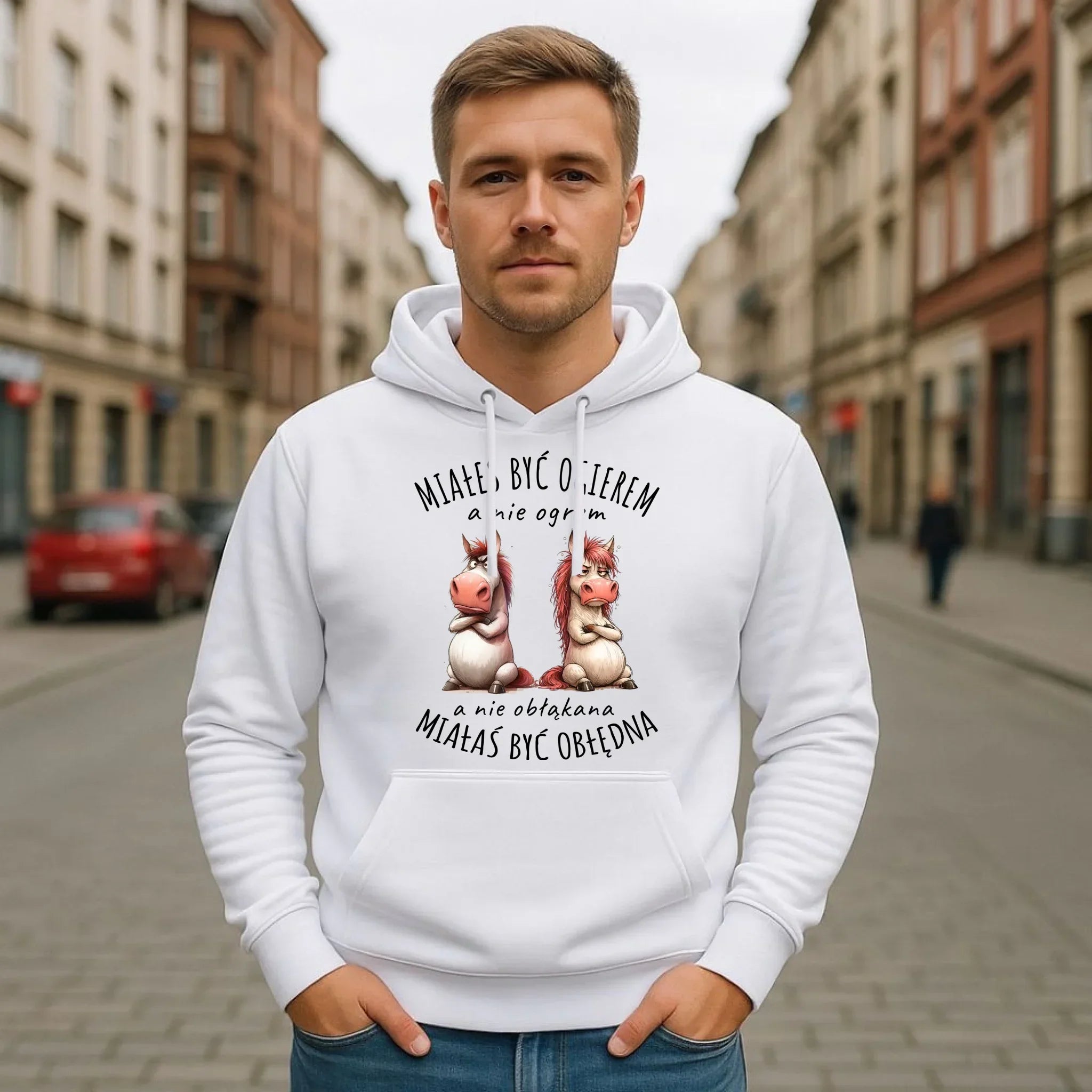 Bluza męska z kapturem - Ogier & Obłędna - śmieszna W85 - StoryCups.pl
