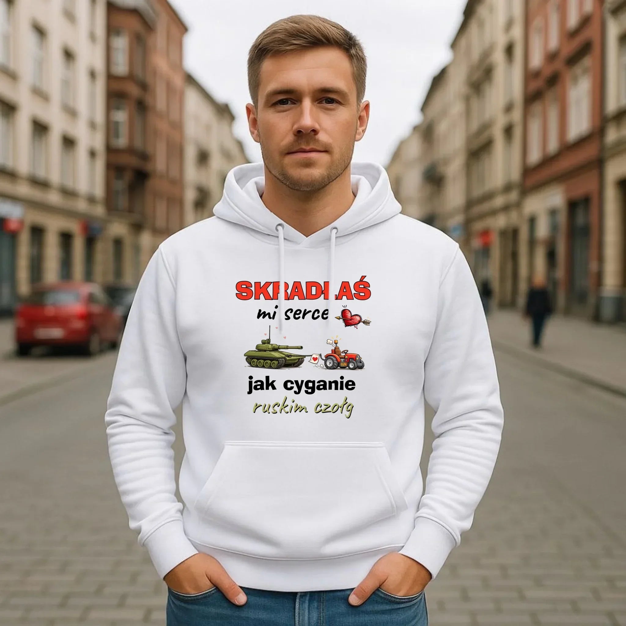 Bluza męska z kapturem - Skradłaś mi serce jak cyganie ruskim czołg W76 - StoryCups.pl