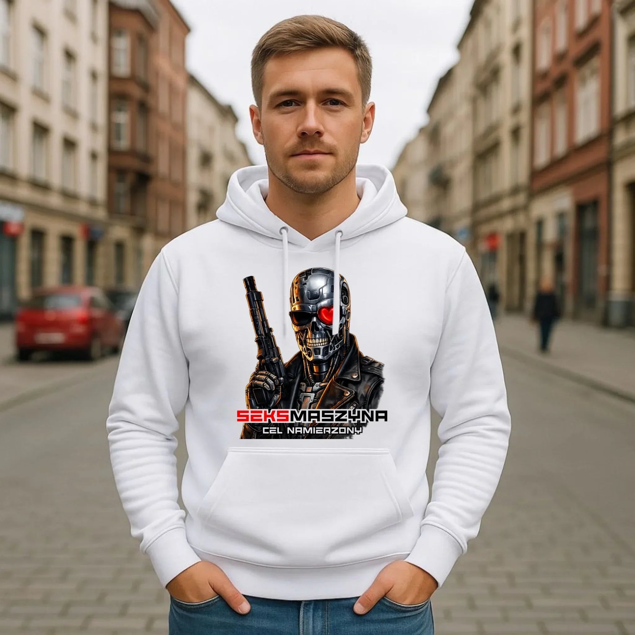 Bluza męska z kapturem dla faceta - Cyborg z sercem Seks maszyna DCH32 - StoryCups.pl