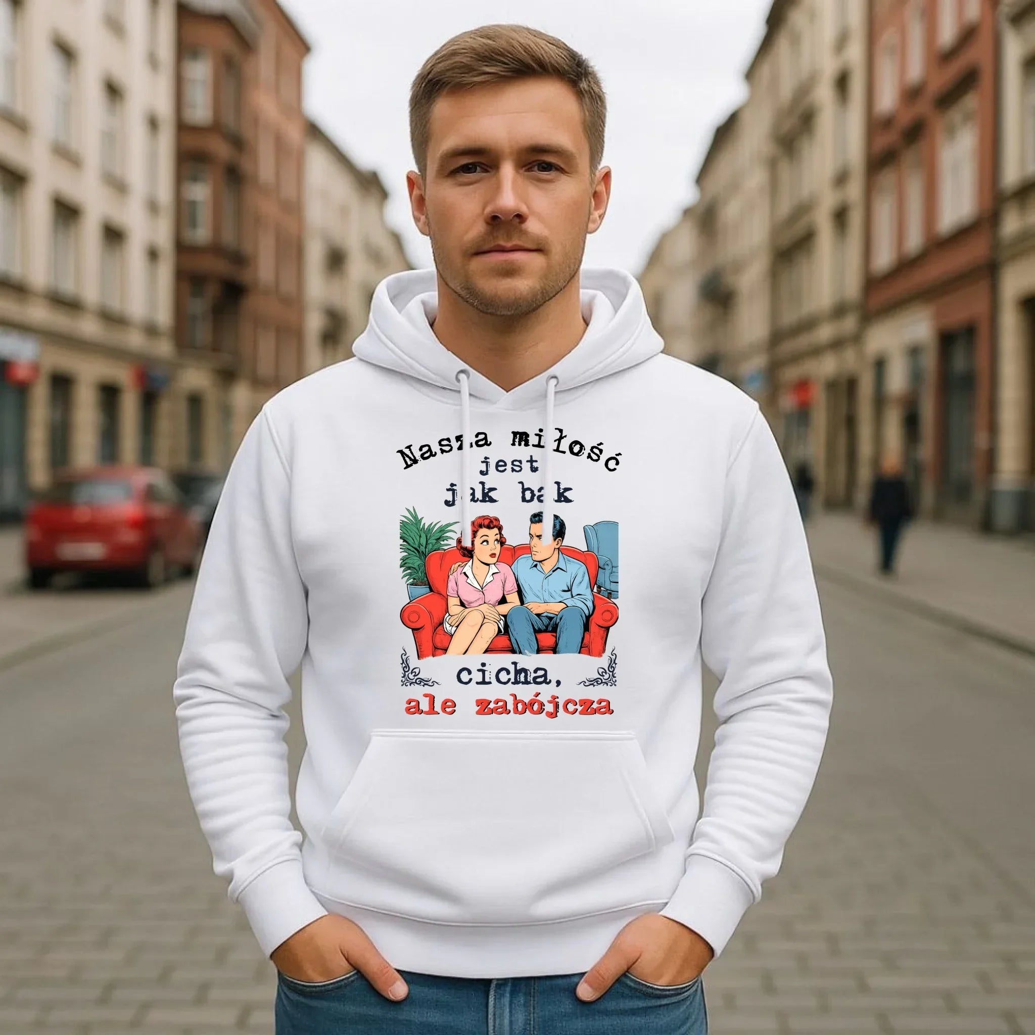Bluza męska z kapturem - Nasza miłość jest jak bąk W70 - StoryCups.pl