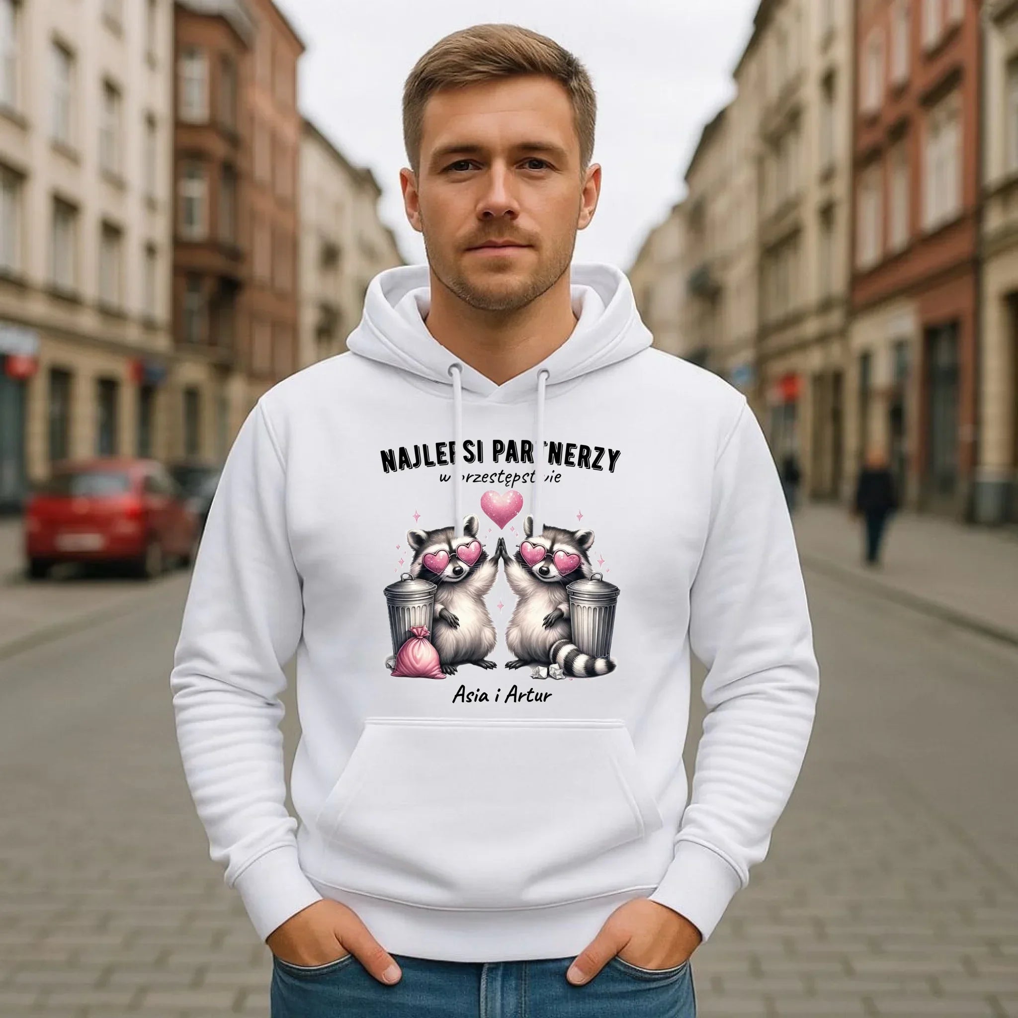 Bluza męska z kapturem dla par - Najlepsi partnerzy w przestępstwie - personalizowana W27 - StoryCups.pl