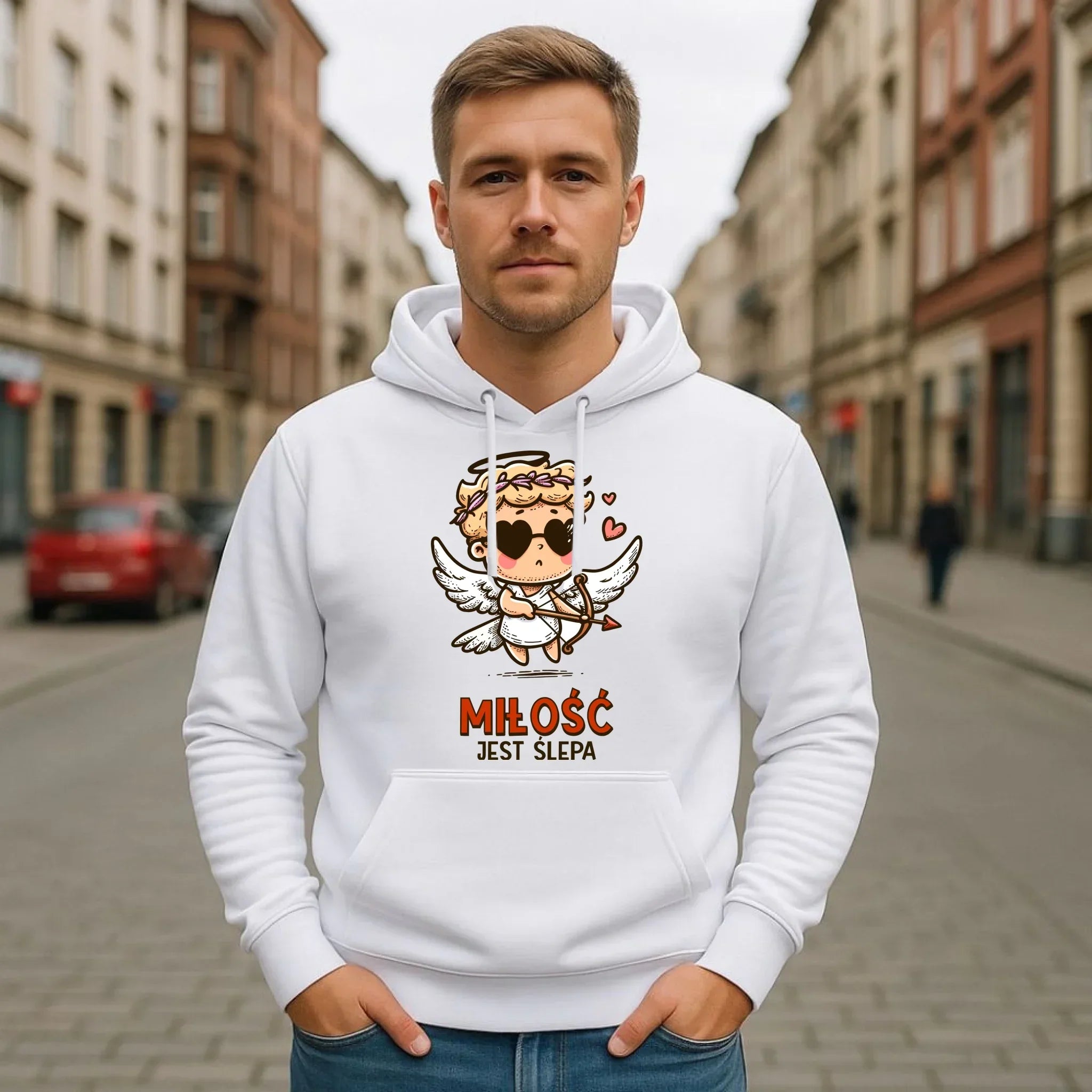 Bluza męska z kapturem - Miłość jest ślepa W48 - StoryCups.pl