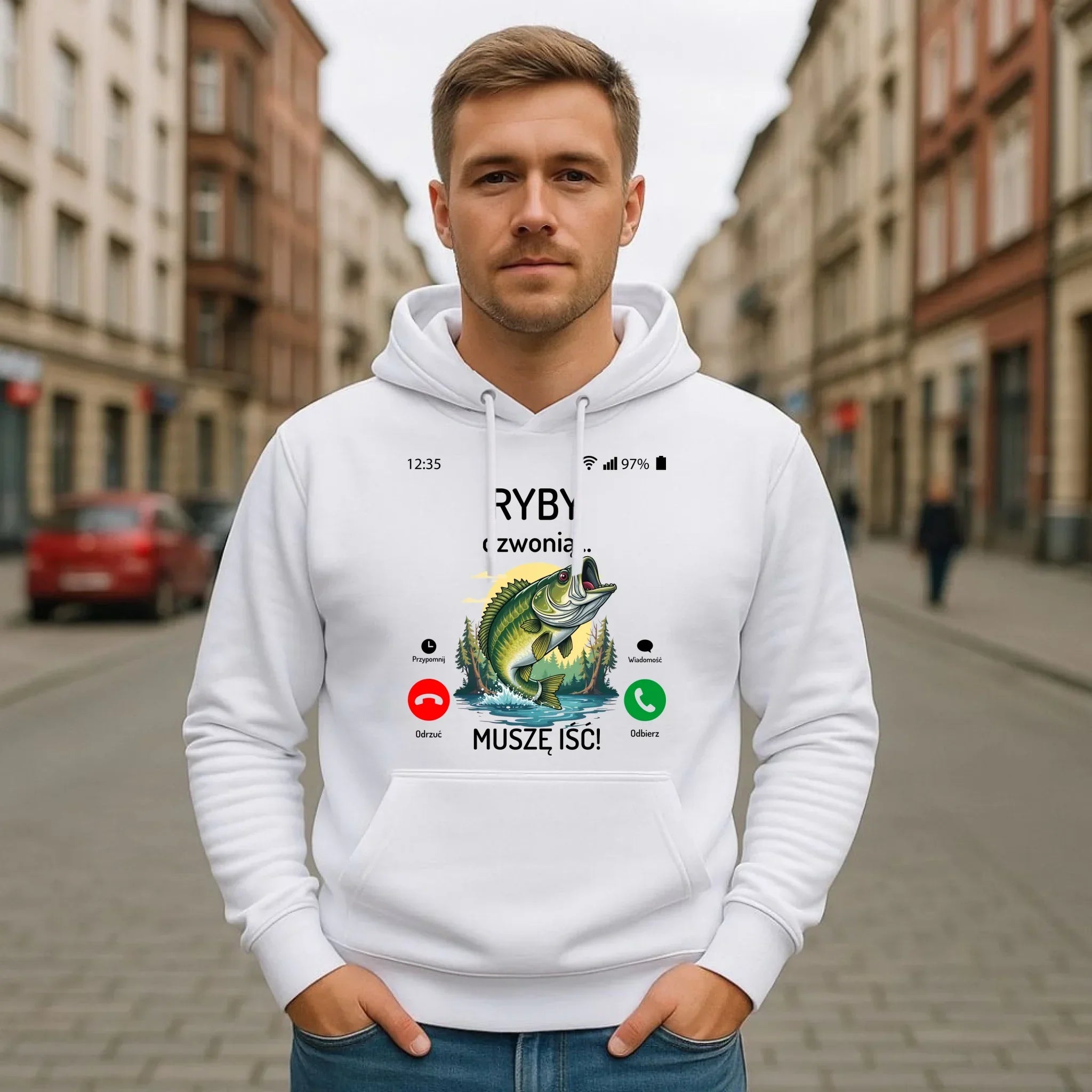 Bluza z kapturem dla dziadka wędkarza - Ryby dzwonią muszę iść D37 - StoryCups.pl