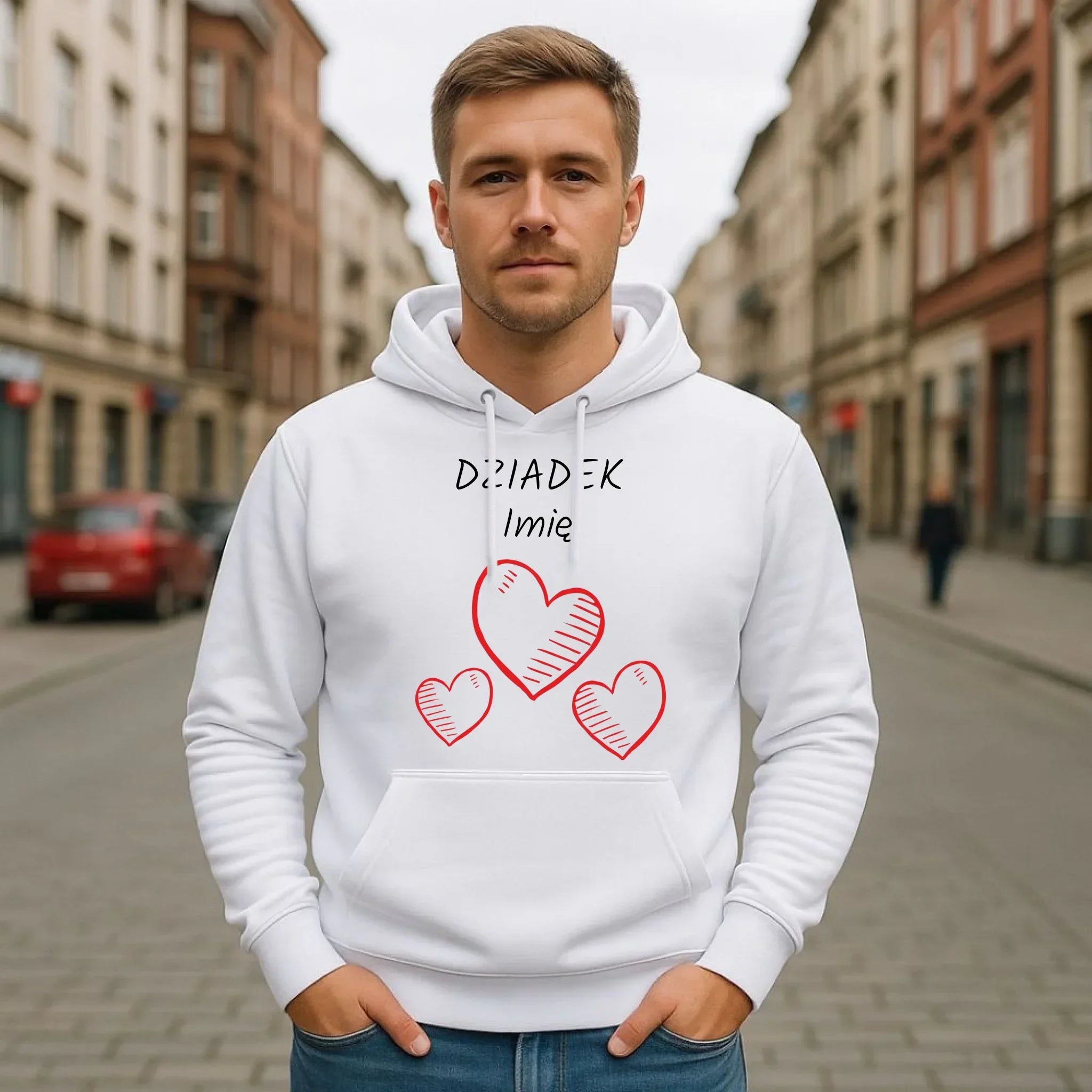 Bluza z kapturem dla dziadka - Serca - personalizowana D01 - StoryCups.pl