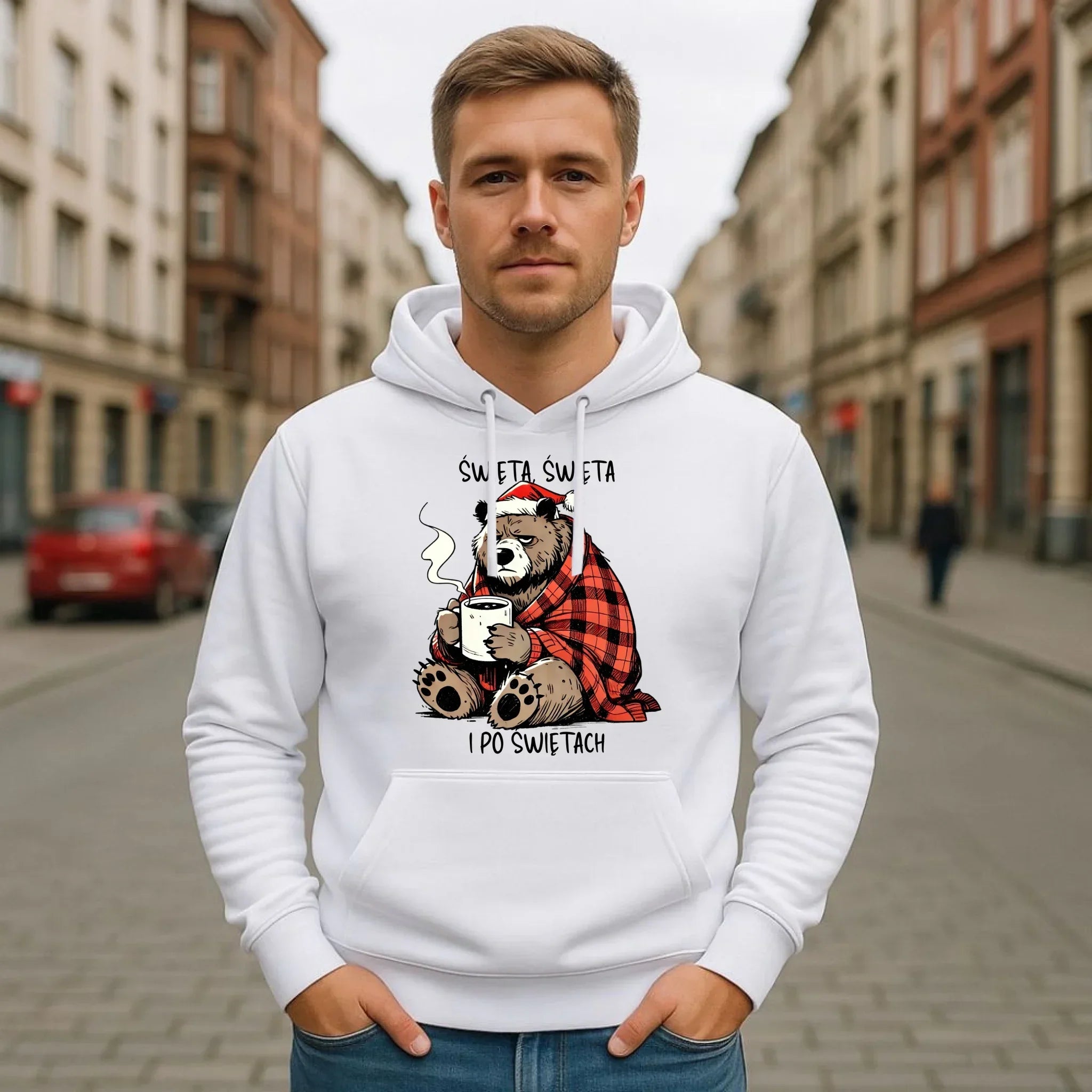 Bluza męska z kapturem świąteczna - Miś Święta, święta i po świętach BN16 - StoryCups.pl
