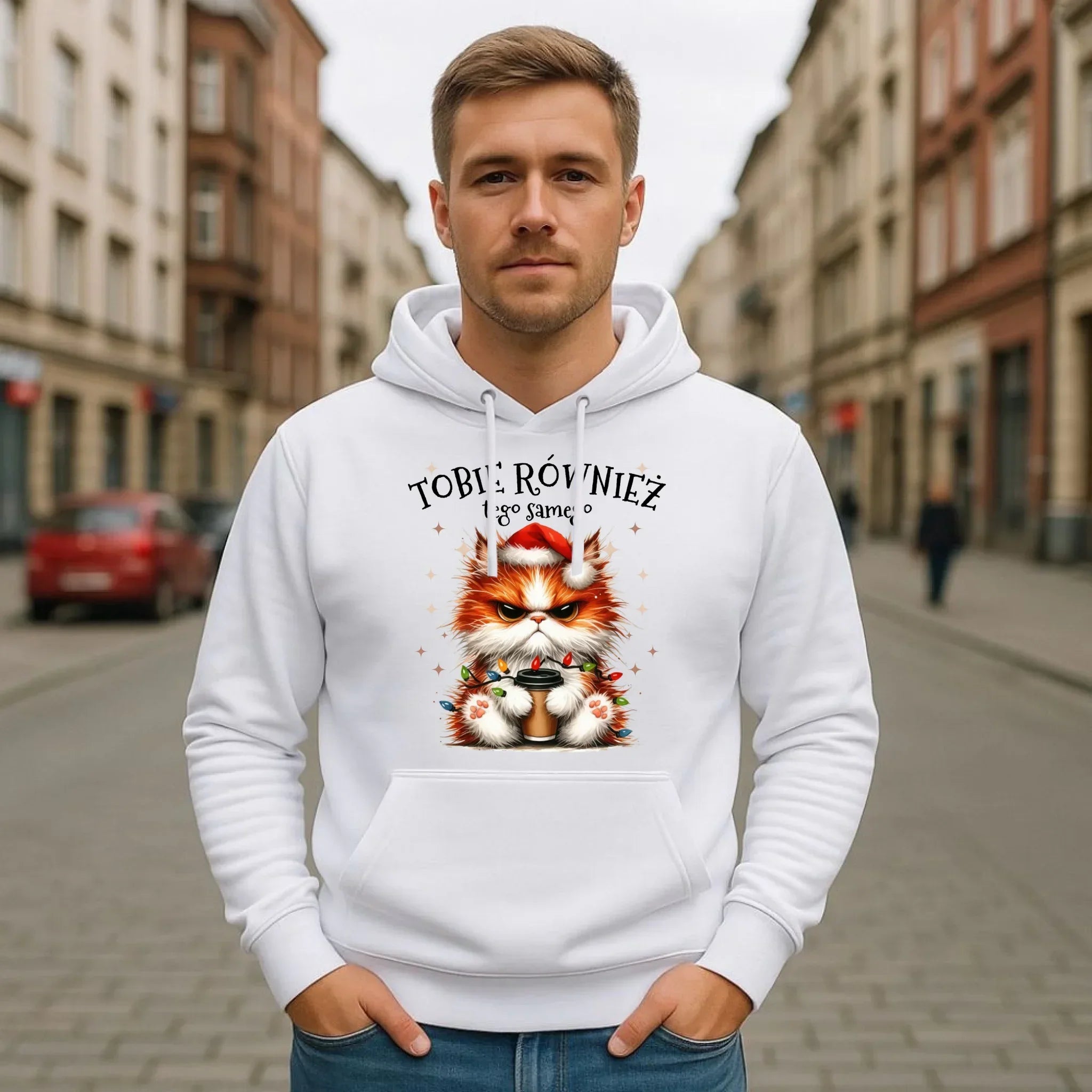 Bluza męska z kapturem świąteczna - Grumpy Cat Tobie również tego samego BN32 - StoryCups.pl