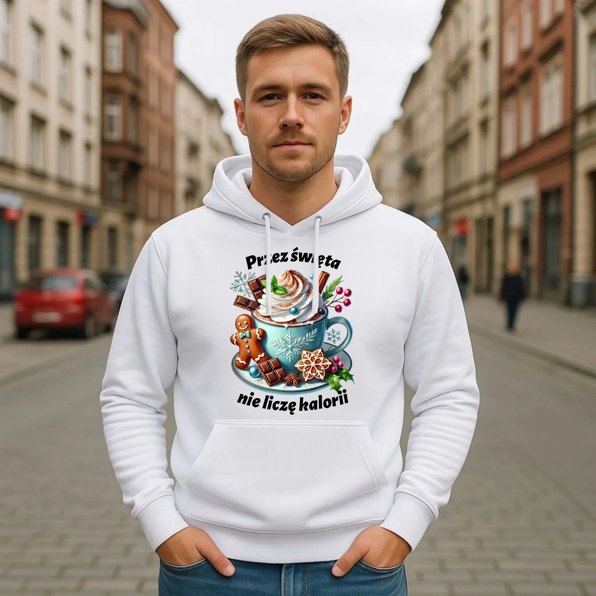 Bluza męska z kapturem świąteczna - Przez święta nie liczę kalorii BN31 - StoryCups.pl