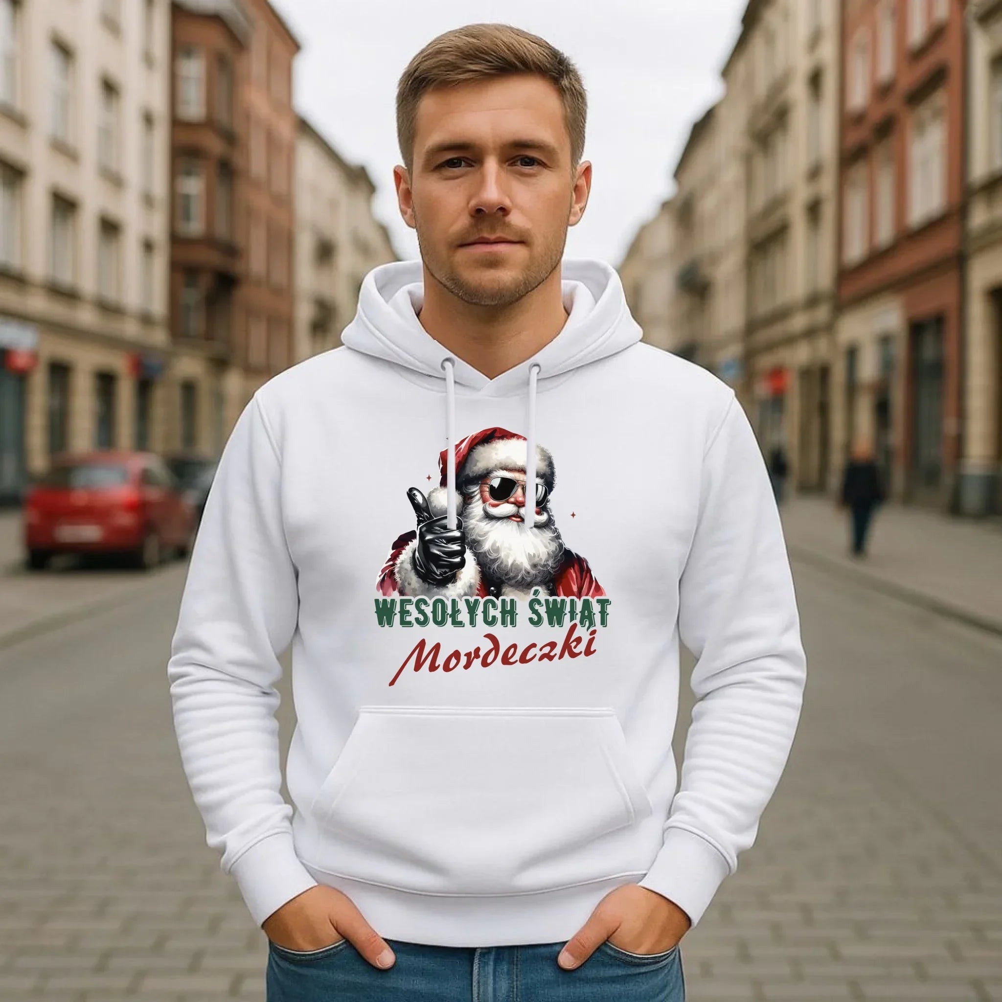 Bluza męska z kapturem świąteczna - Mikołaj Wesołych Świąt mordeczki BN65 - StoryCups.pl