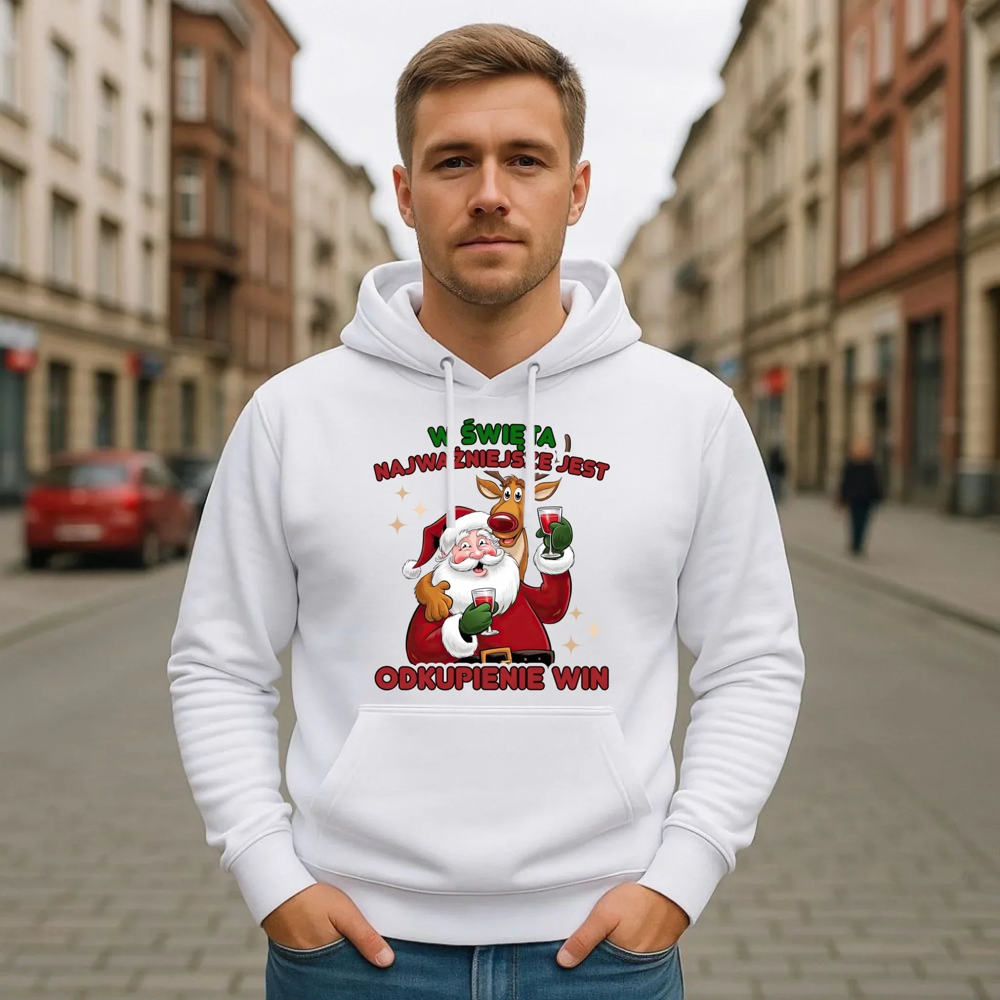 Bluza męska z kapturem świąteczna - W święta najważniejsze jest odkupienie win BN73 - StoryCups.pl