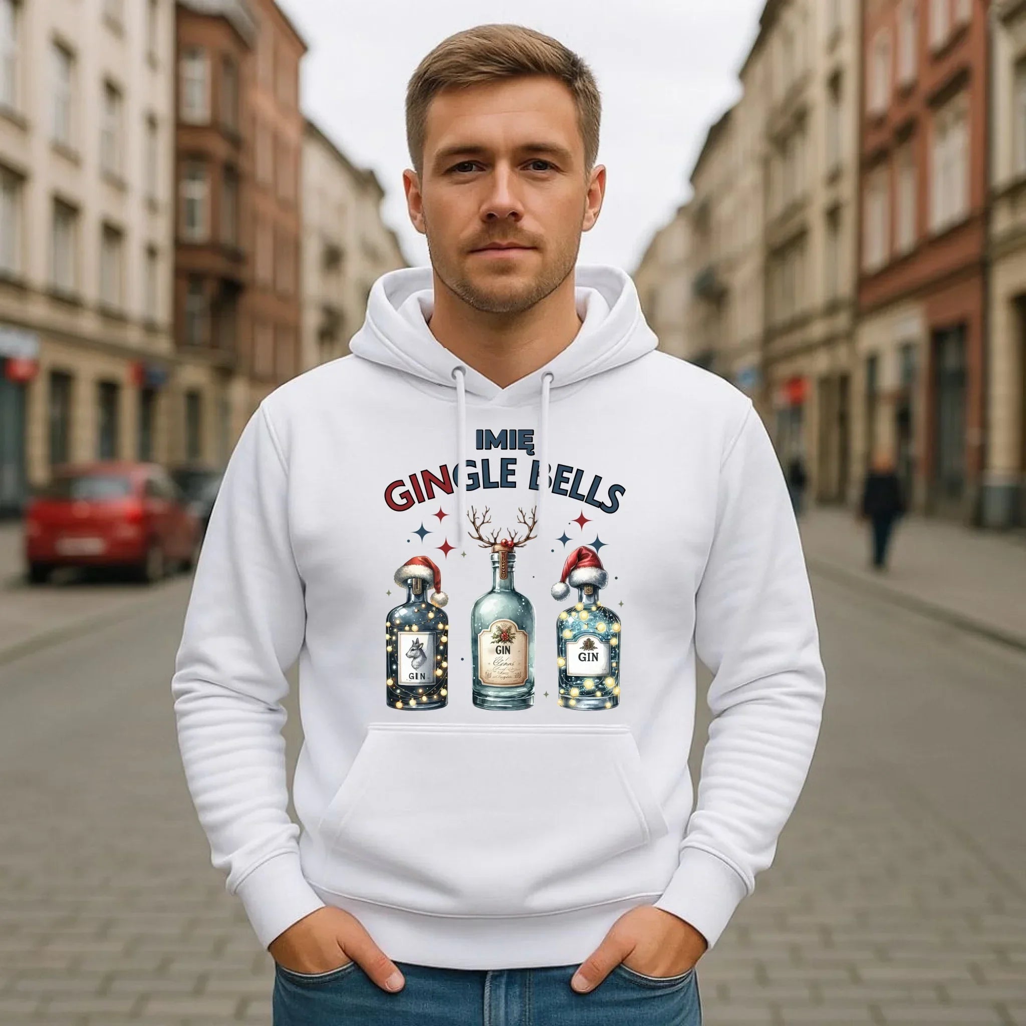 Bluza męska z kapturem świąteczna - Gin Gingle bells - personalizowana BN68 - StoryCups.pl