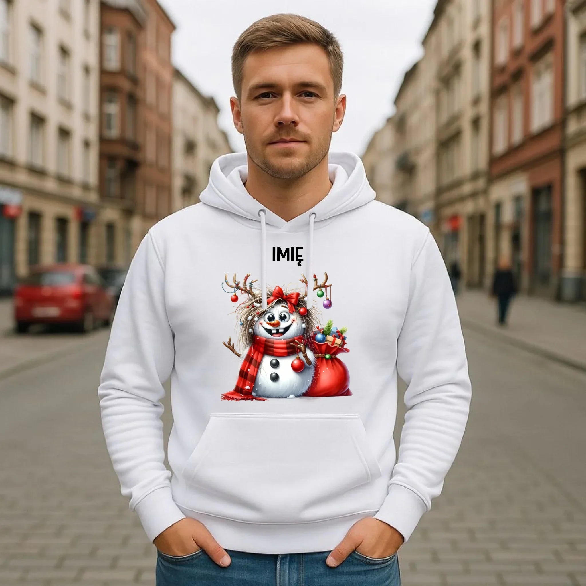 Bluza męska z kapturem świąteczna - Bałwanek - personalizowana BN70 - StoryCups.pl