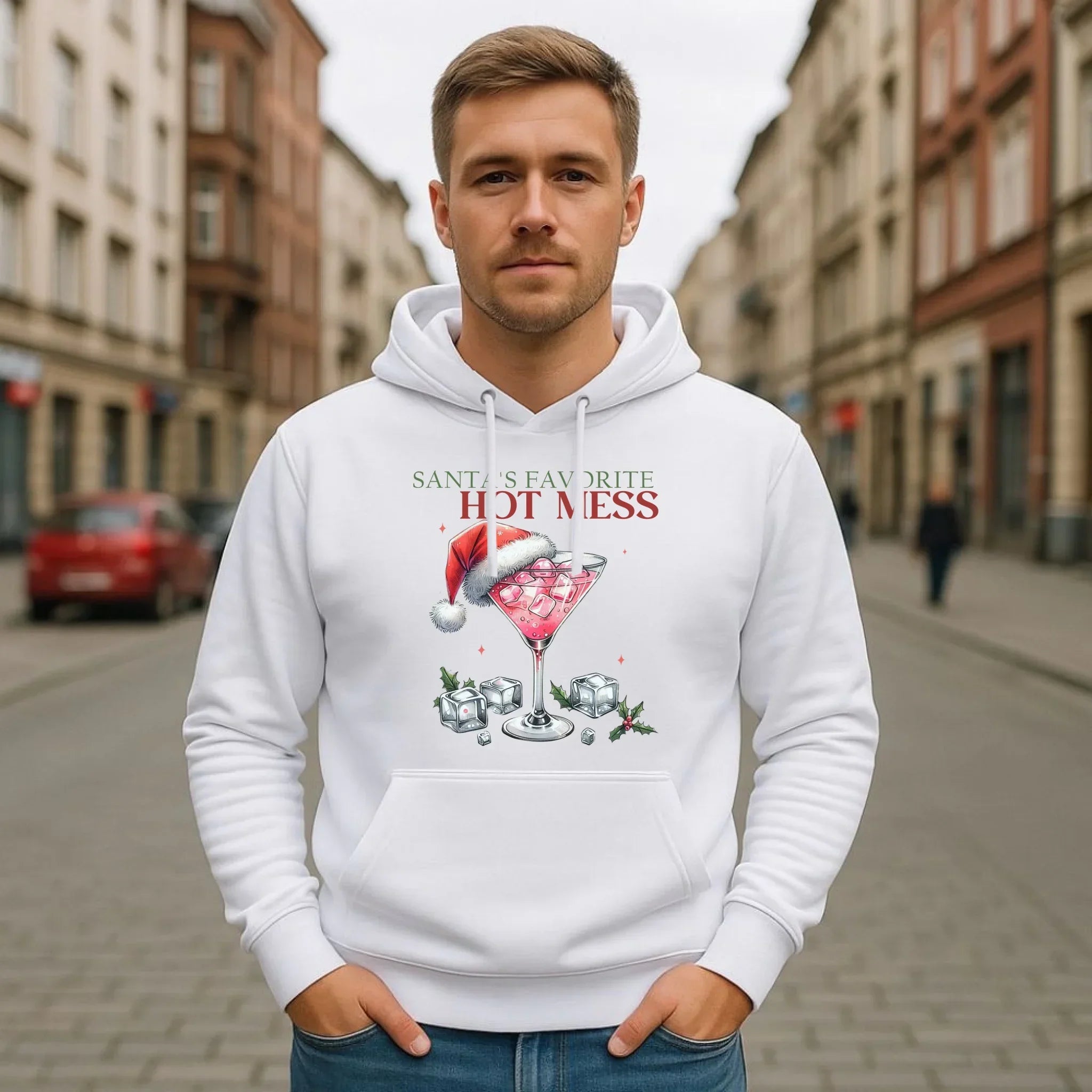 Bluza męska z kapturem świąteczna - Santa's favorite hot mess BN75 - StoryCups.pl