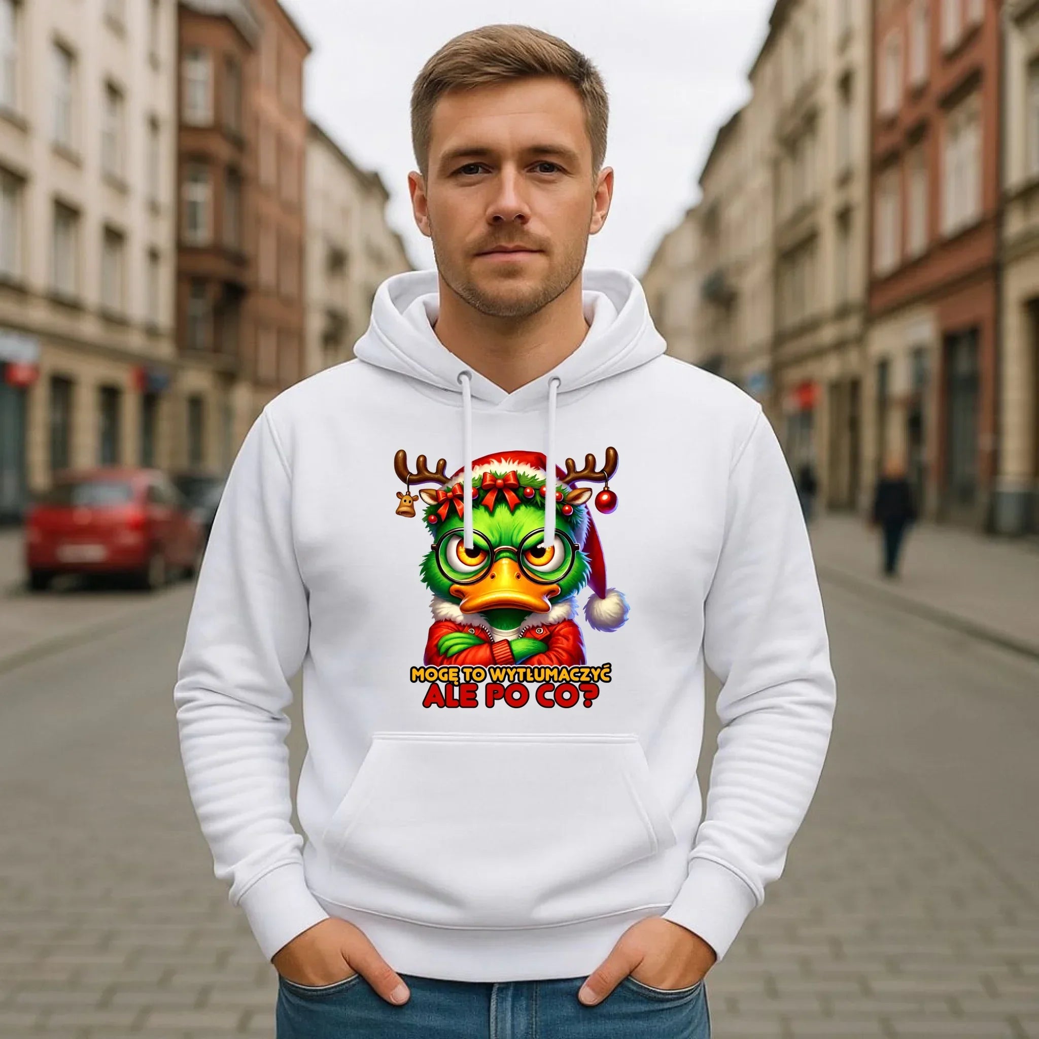 Bluza męska z kapturem świąteczna - Mogę to wytłumaczyć Ale po co? BN77 - StoryCups.pl