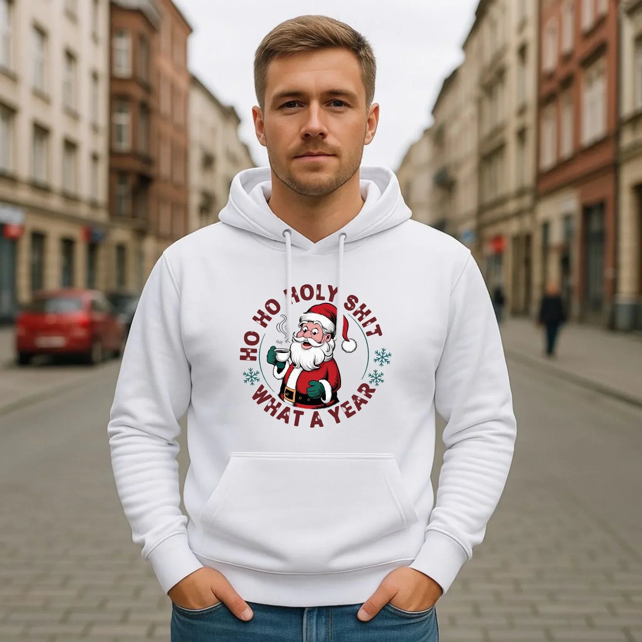 Bluza męska z kapturem świąteczna - Ho ho holy shit what a year BN74 - StoryCups.pl