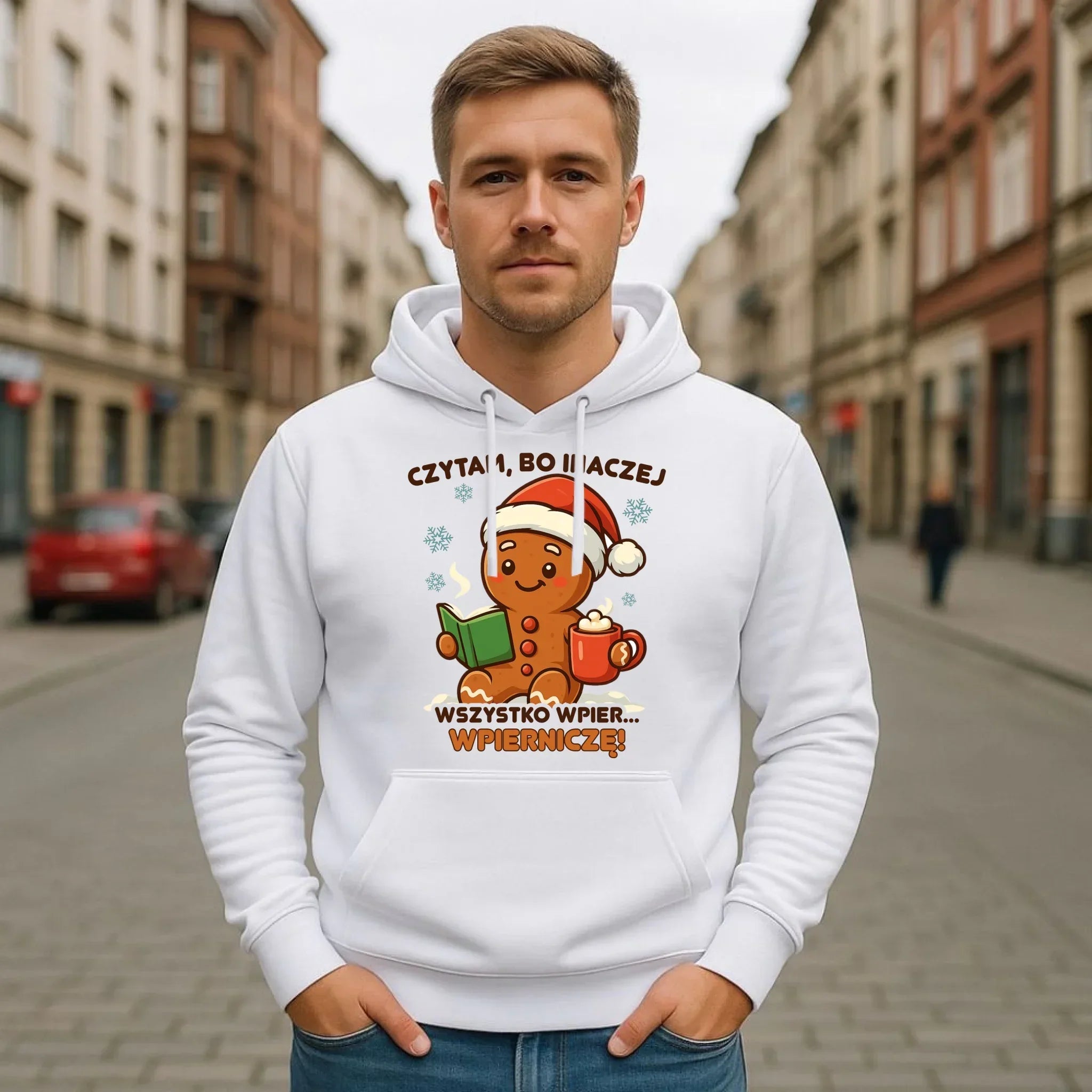 Bluza męska z kapturem świąteczna - Czytam, bo inaczej wszystko wpier... wpierniczę BN79 - StoryCups.pl