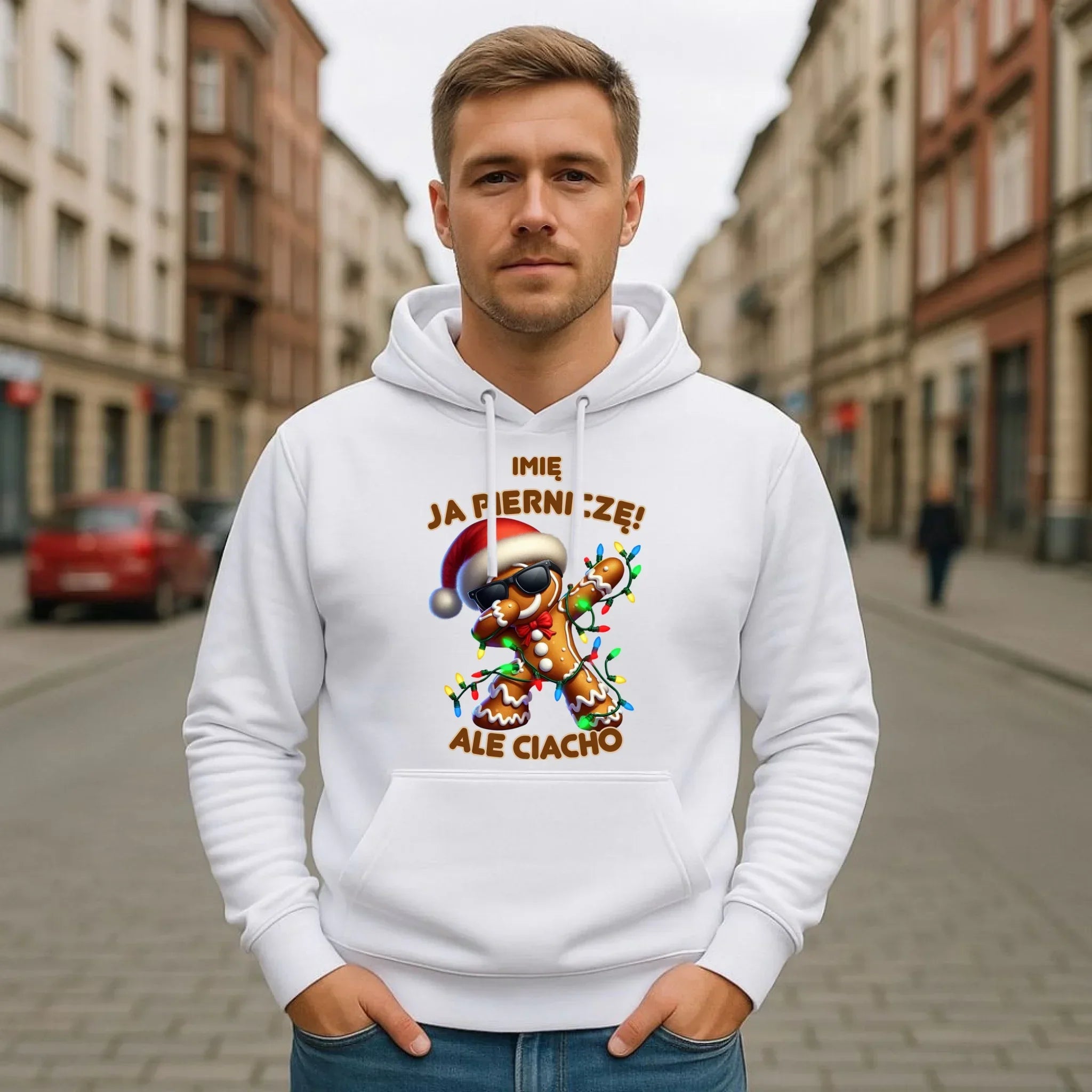 Bluza męska z kapturem świąteczna - Piernik Ja pierniczę ale ciacho - personalizowana BN94 - StoryCups.pl