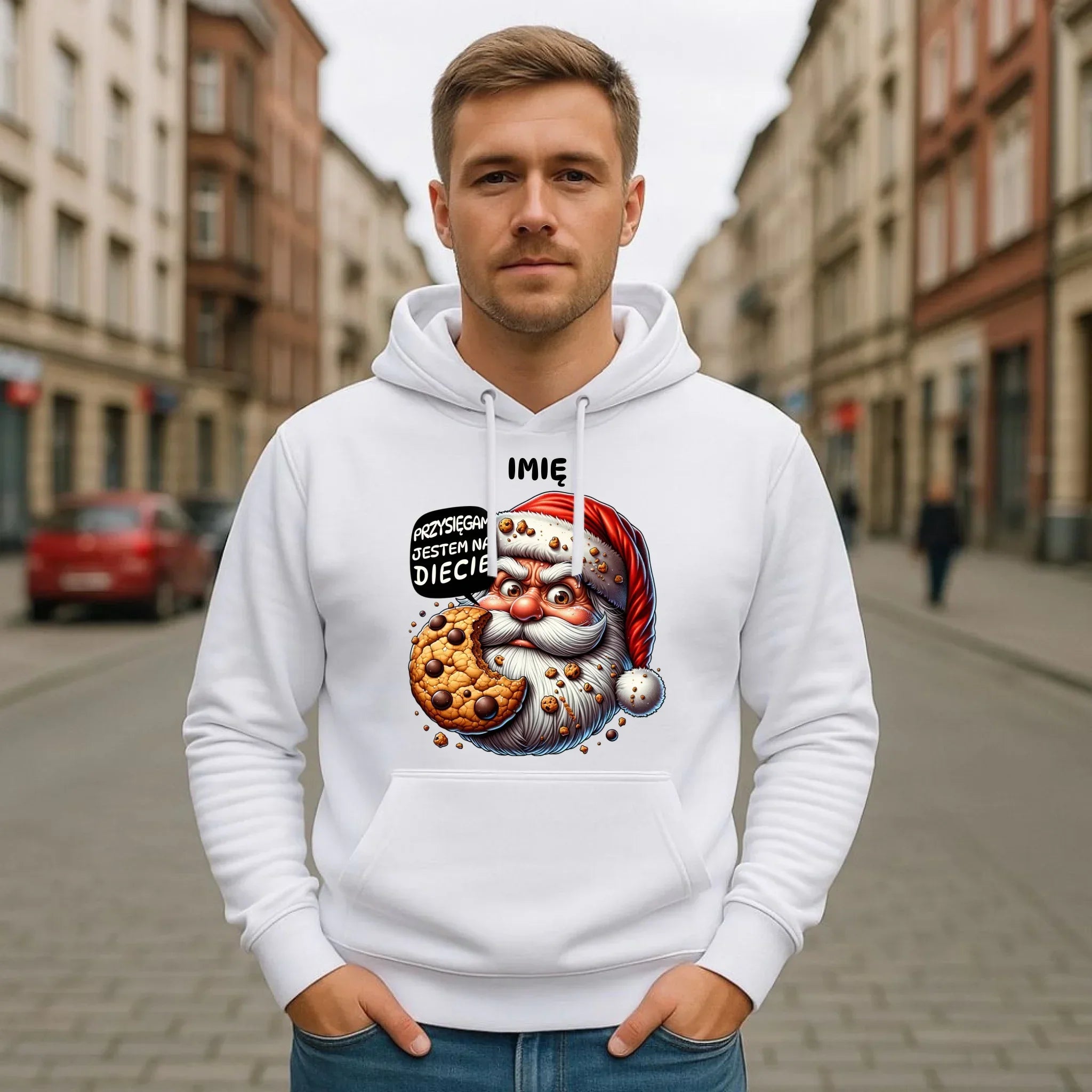 Bluza męska z kapturem świąteczna - Mikołaj Przysięgam jestem na diecie - personalizowana BN97 - StoryCups.pl
