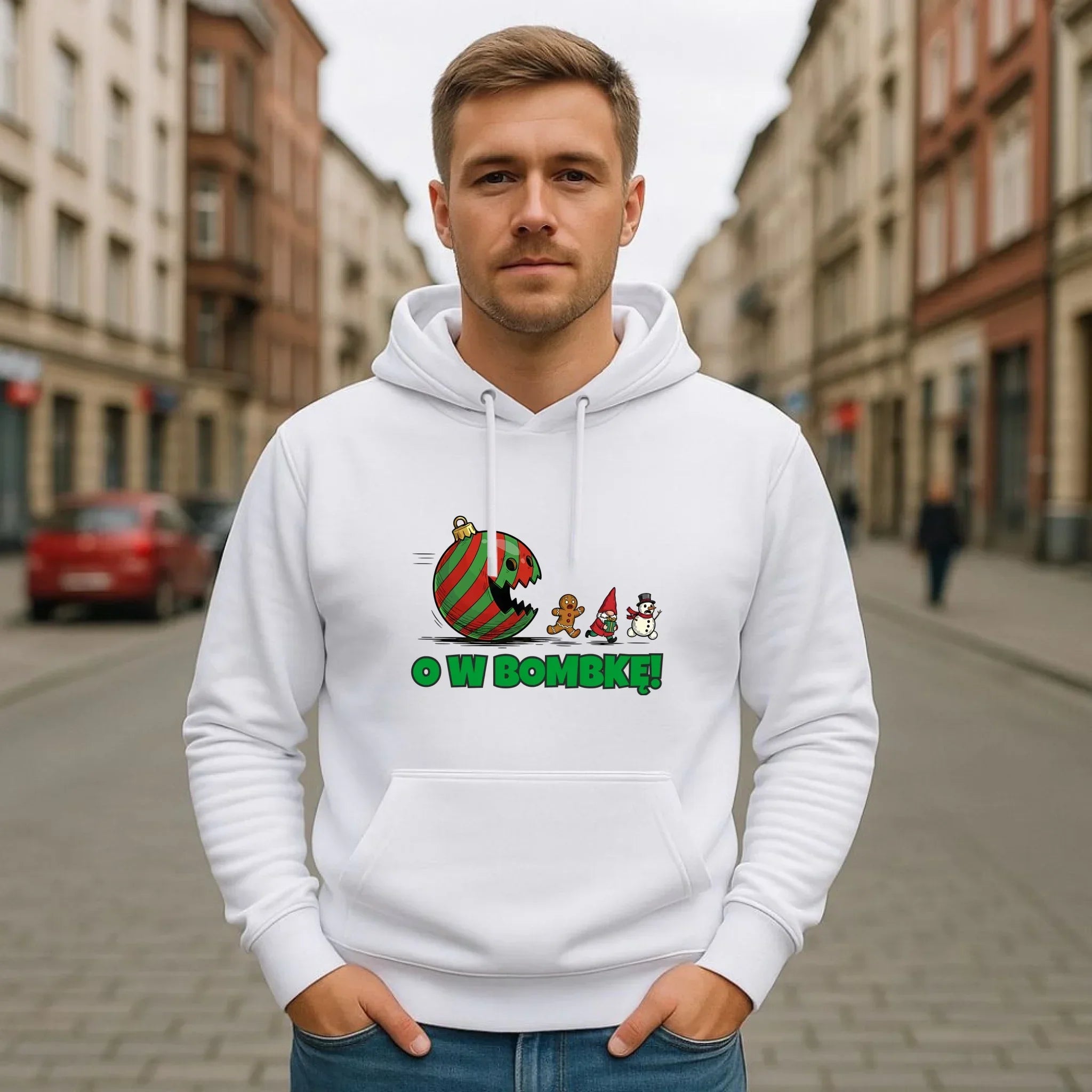 Bluza męska z kapturem świąteczna - O w bombkę BN142 - StoryCups.pl