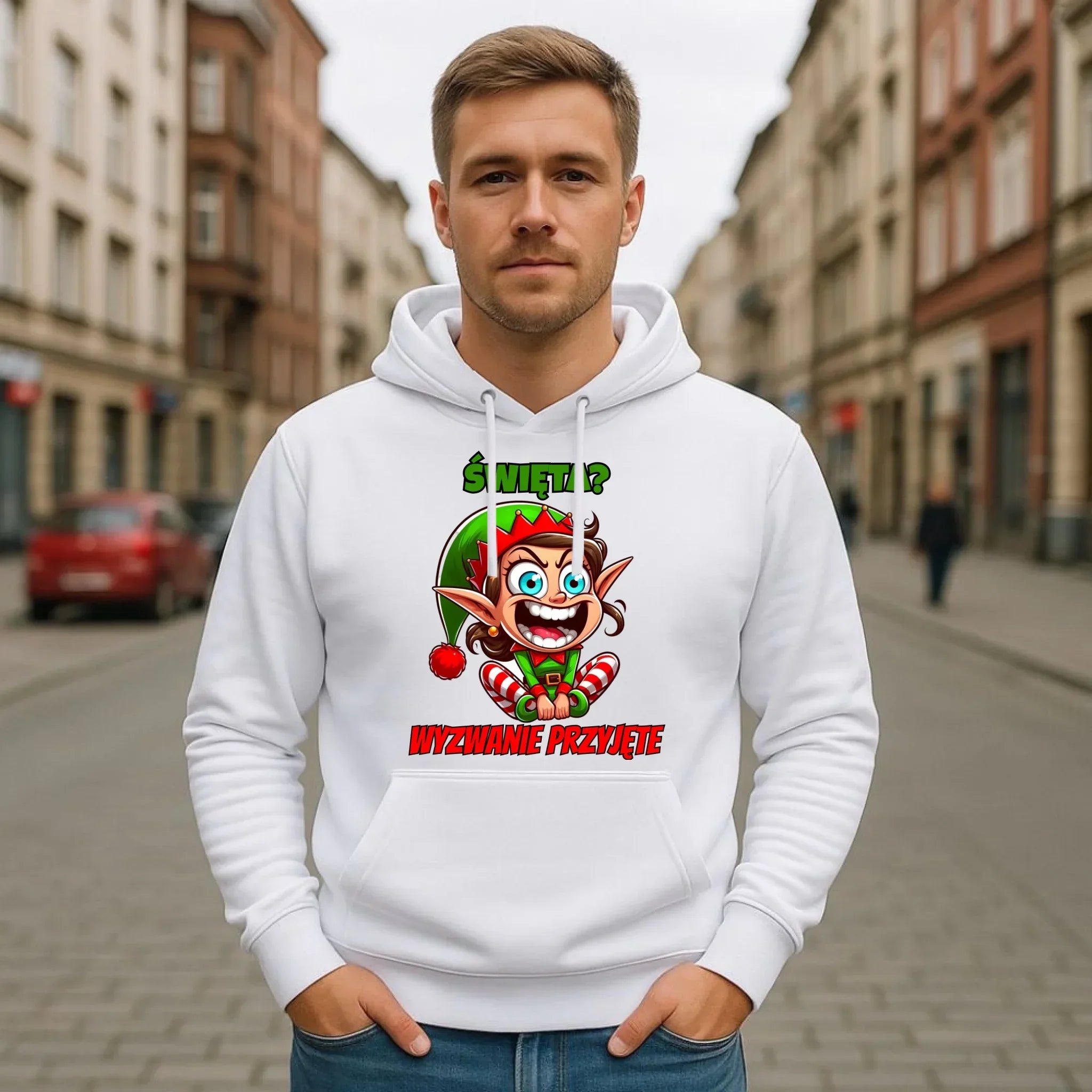 Bluza męska z kapturem świąteczna - Skrzat Wyzwanie przyjęte BN100 - StoryCups.pl