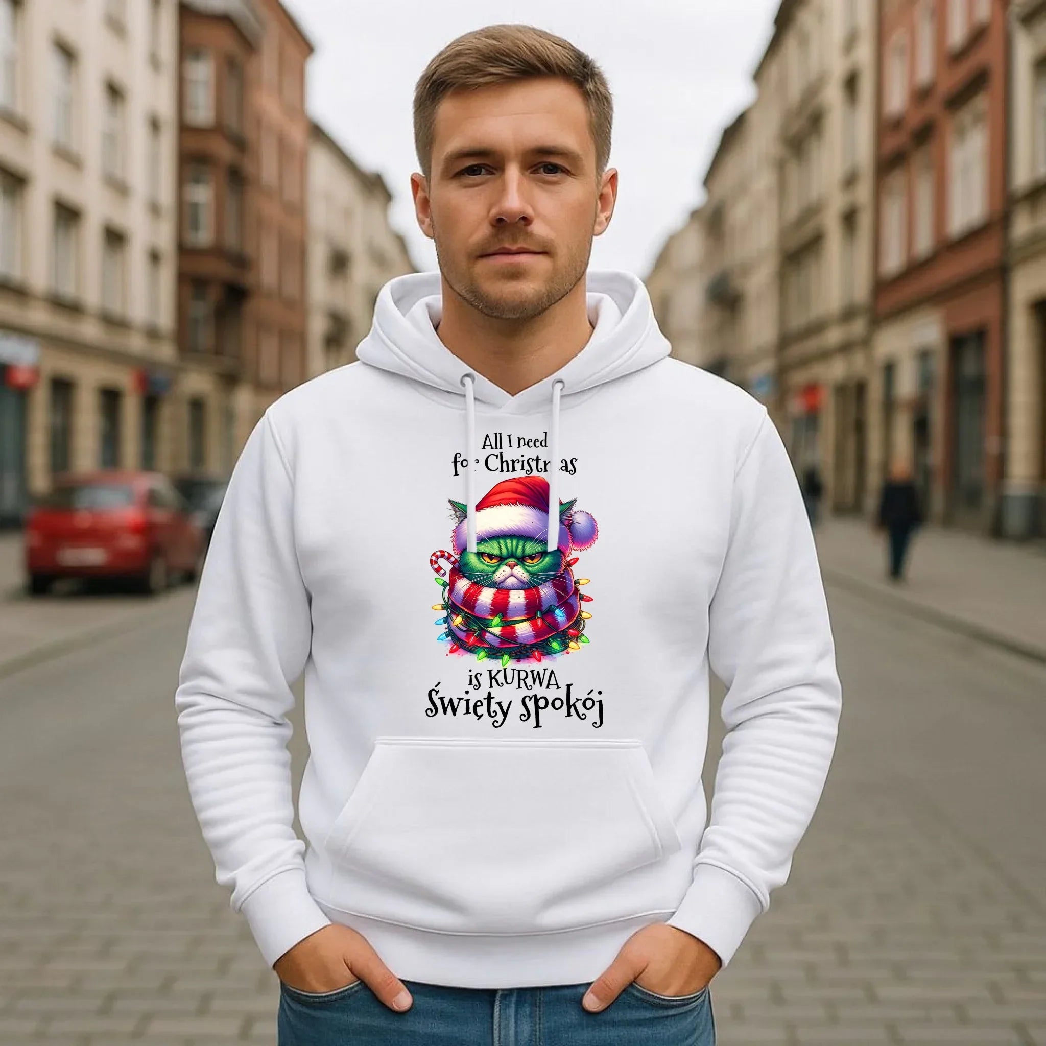 Bluza męska z kapturem świąteczna - All I need for Christmas is ku*wa święty spokój - bez cenzury BN101 - StoryCups.pl