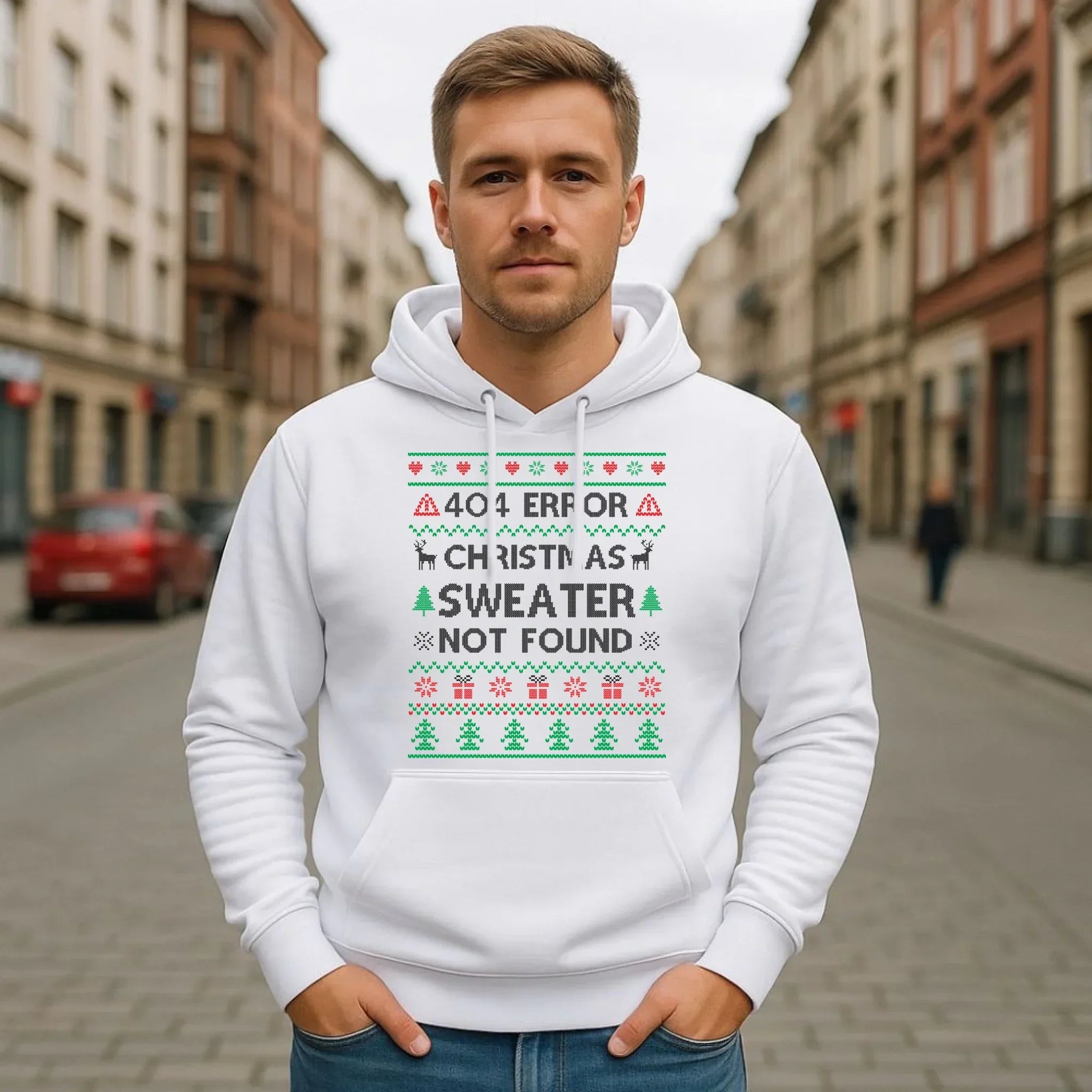 Bluza męska z kapturem świąteczna - Error 404 Christmas sweater not found BN107 - StoryCups.pl