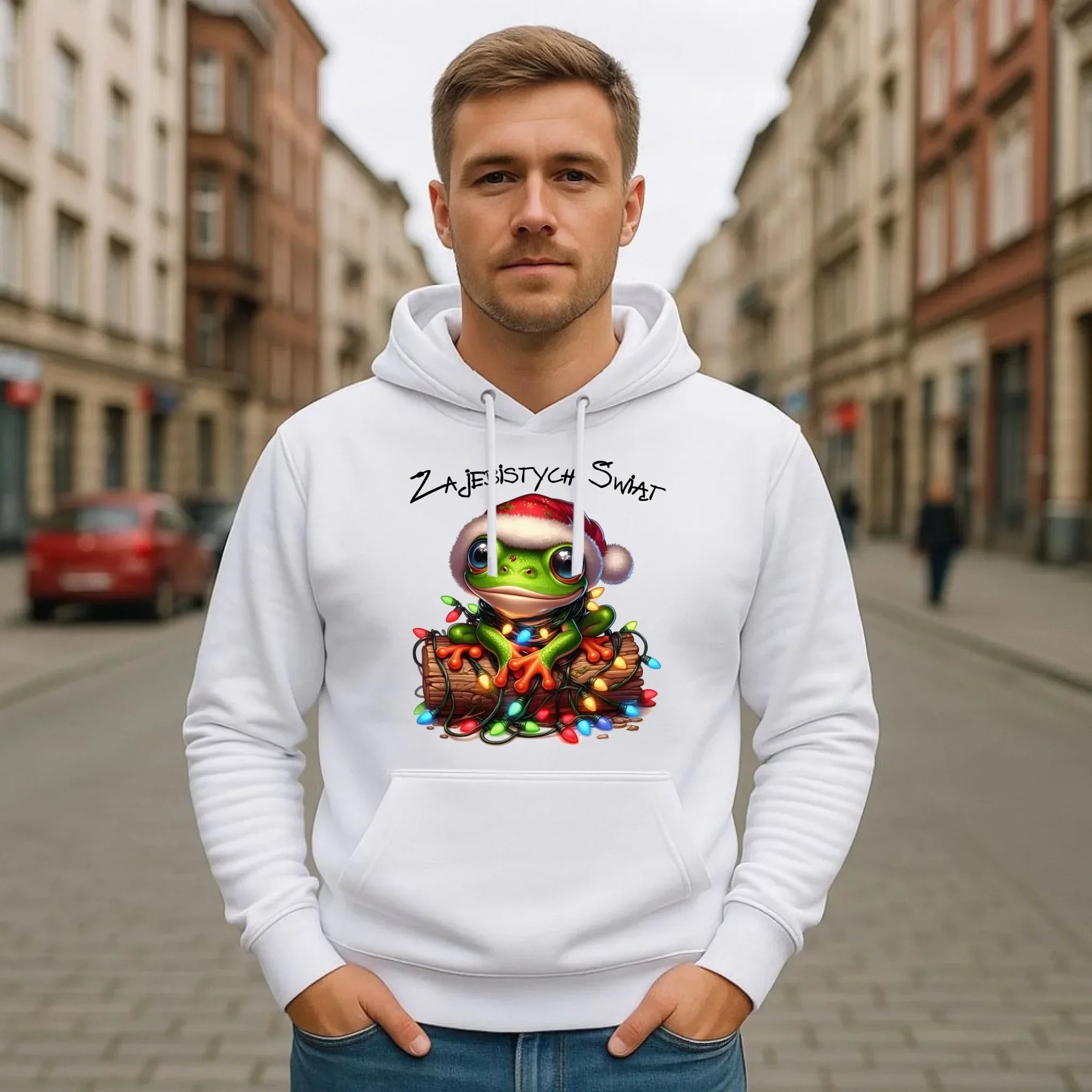 Bluza męska z kapturem świąteczna - Żaba - Żajebistych Świąt BN106 - StoryCups.pl
