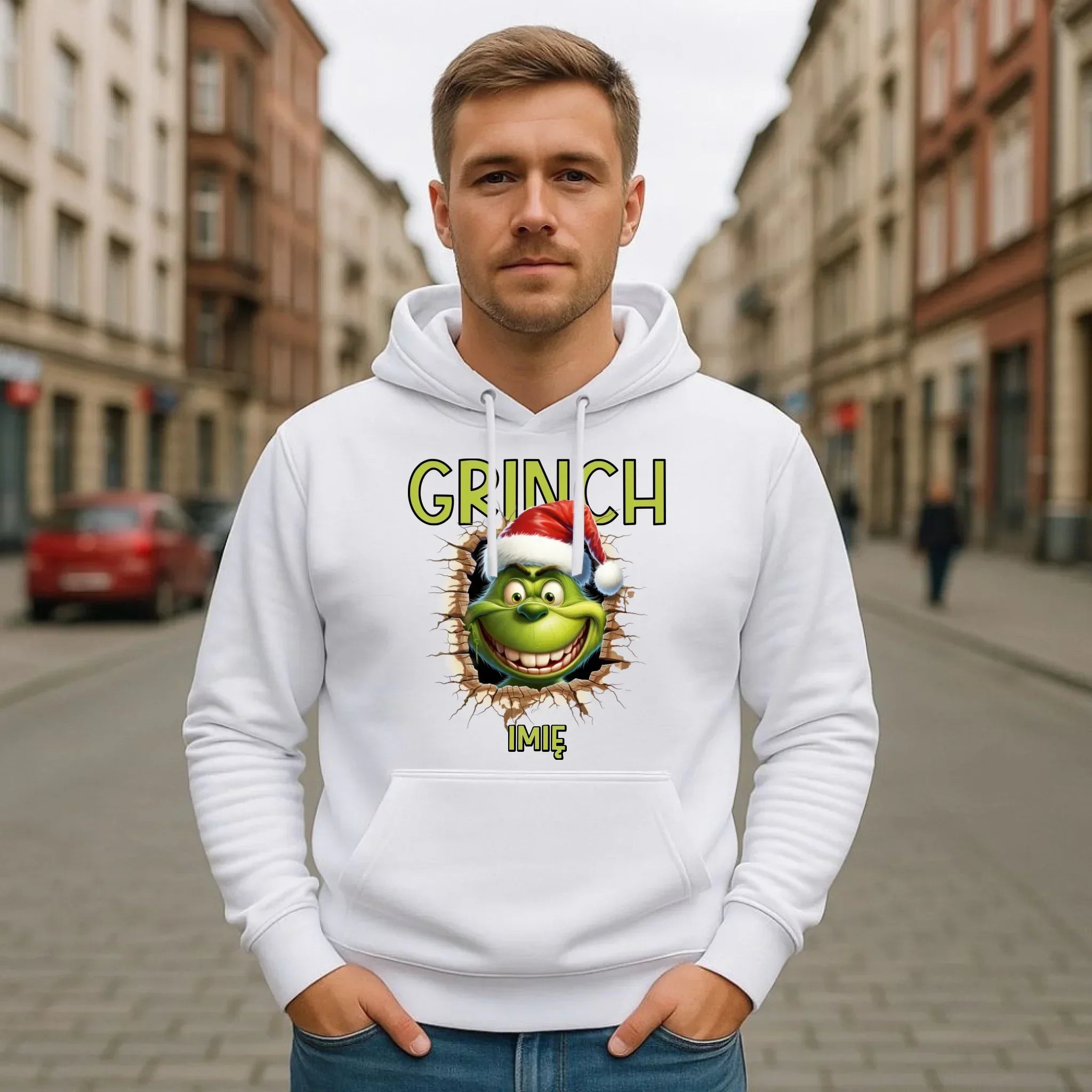 Bluza męska z kapturem świąteczna - Grinch - personalizowana BN112 - StoryCups.pl