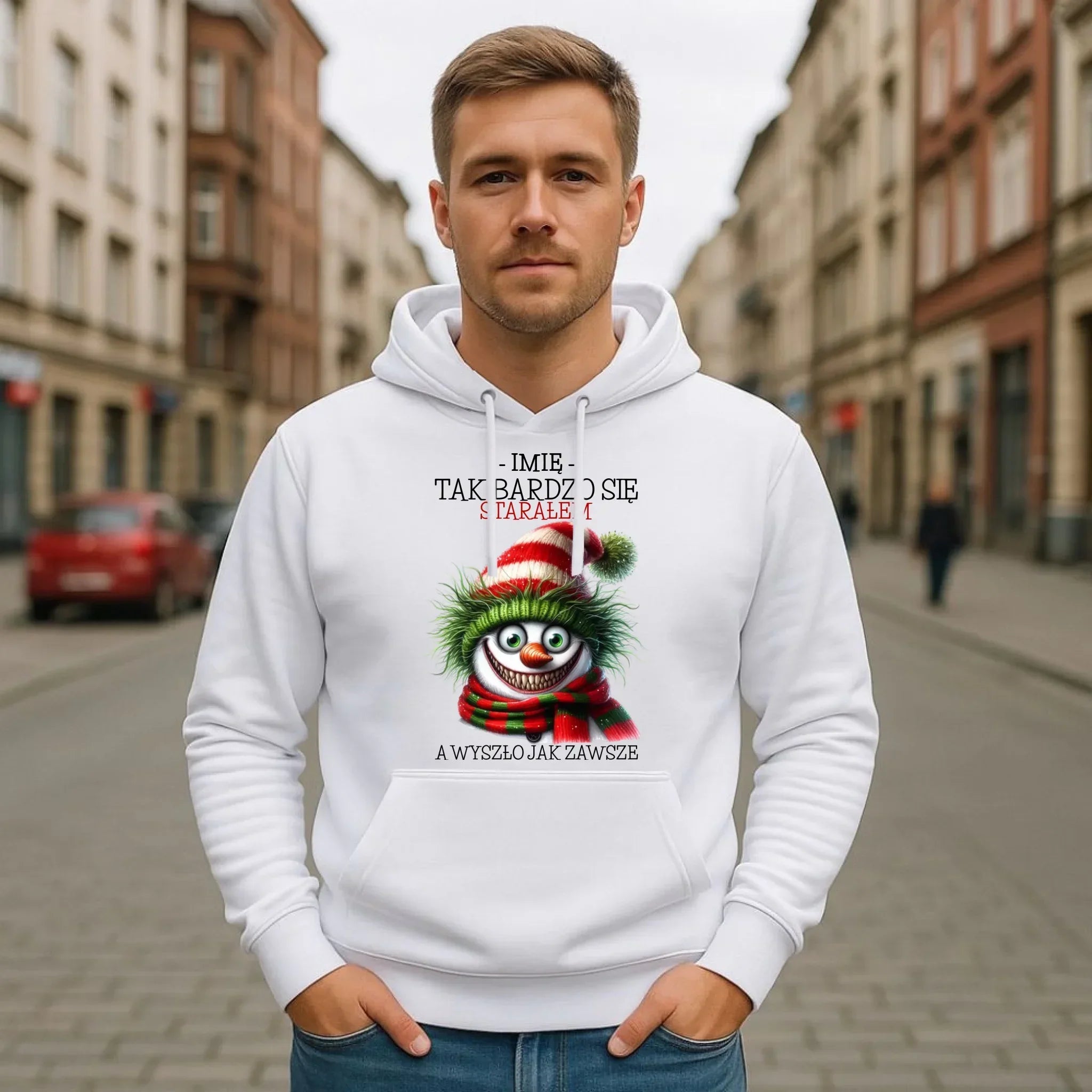 Bluza męska z kapturem świąteczna - Tak bardzo się starałem - personalizowana BN120 - StoryCups.pl