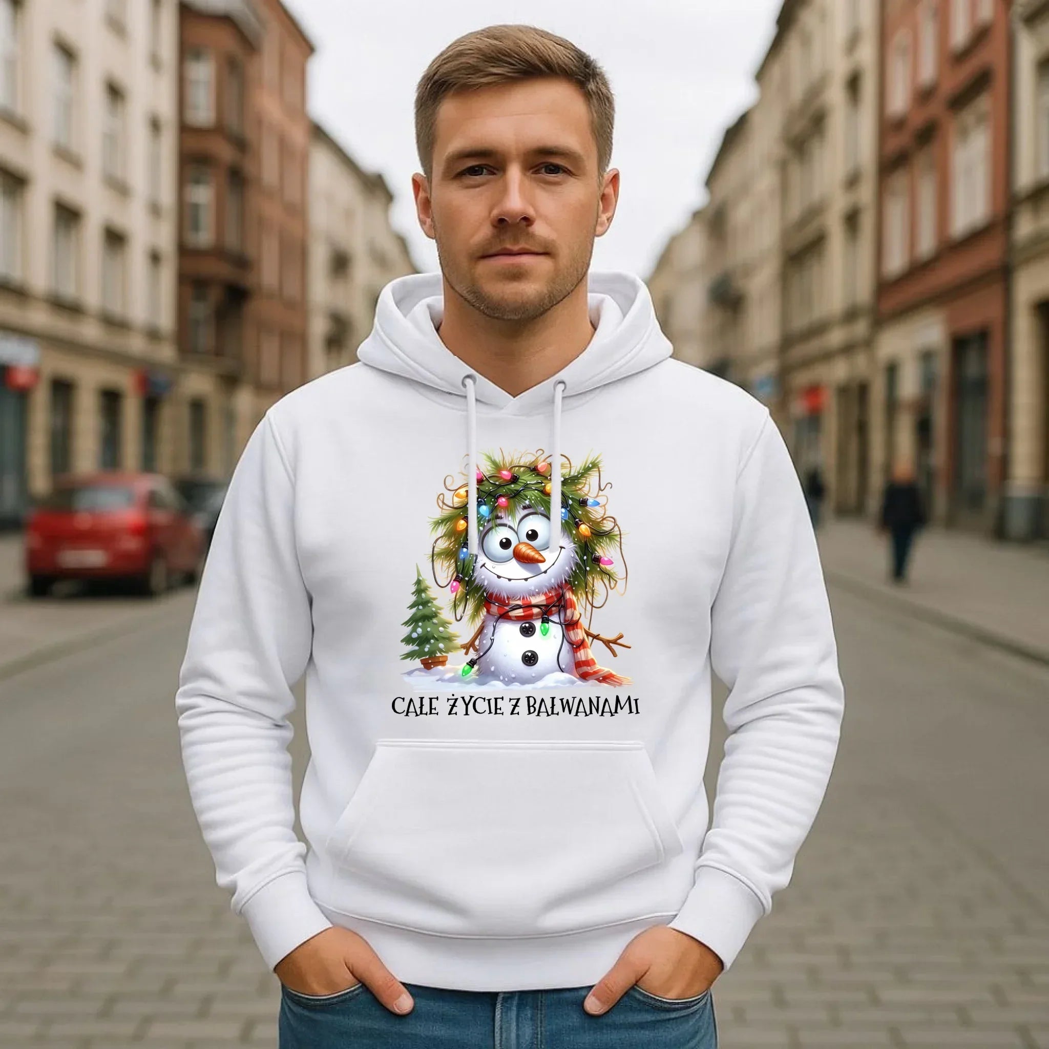 Bluza męska z kapturem świąteczna - Całe życie z bałwanami BN125 - StoryCups.pl