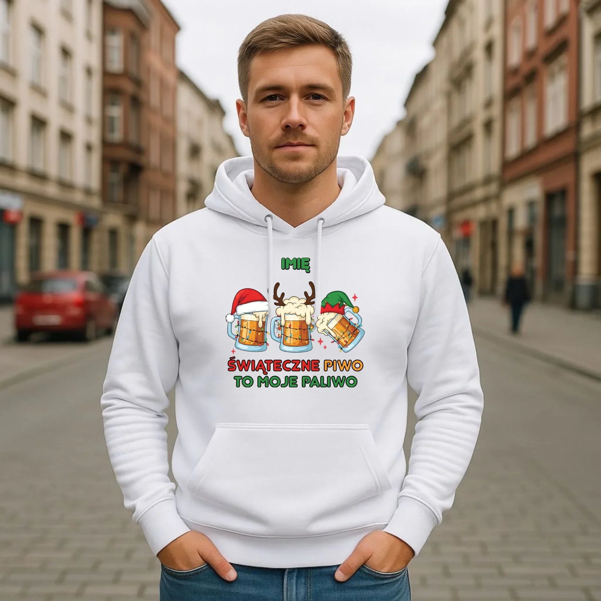 Bluza męska z kapturem świąteczna - Świąteczne piwo to moje paliwo - personalizowana BN119 - StoryCups.pl