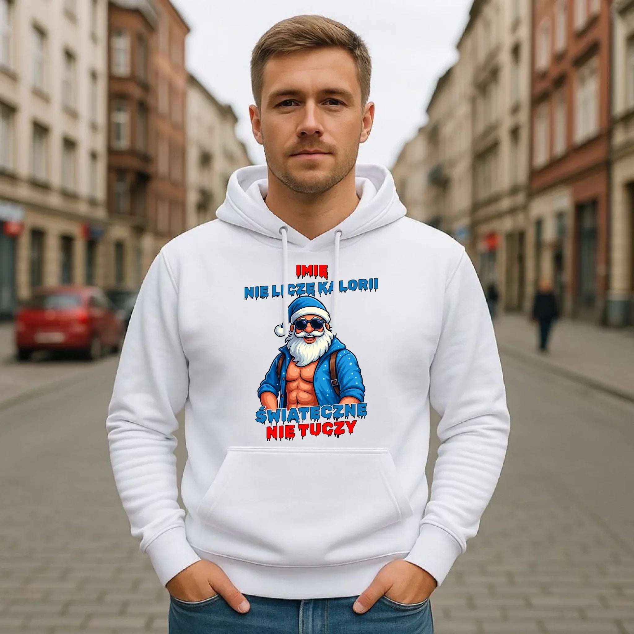 Bluza męska z kapturem świąteczna - Świąteczne nie tuczy - personalizowana BN118 - StoryCups.pl