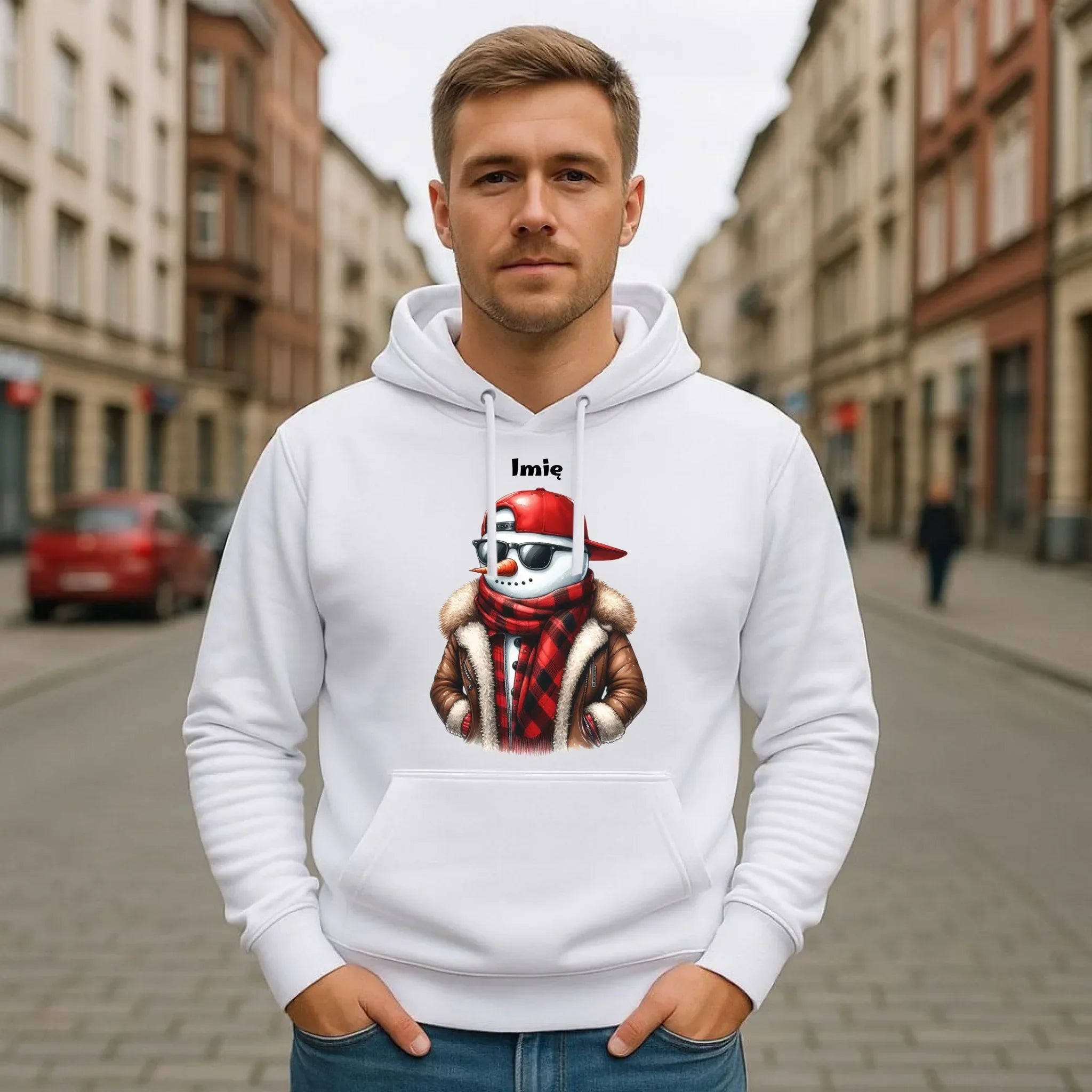 Bluza męska z kapturem świąteczna - Stylowy bałwan - personalizowana BN129 - StoryCups.pl