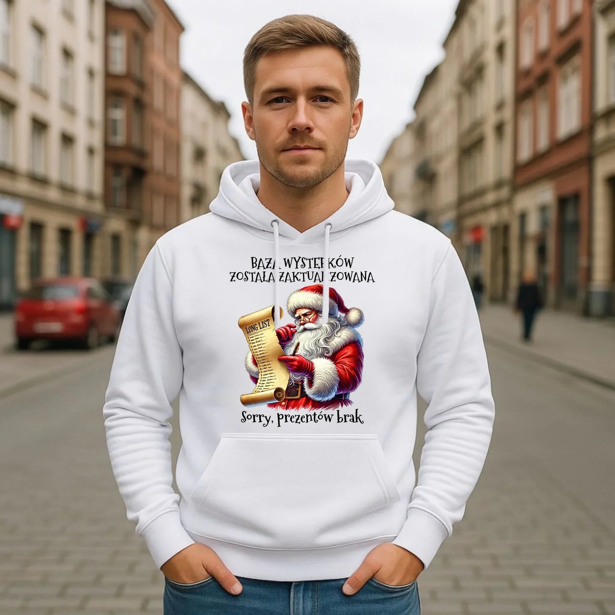 Bluza męska z kapturem i Mikołajem na święta - Prezentów brak BN07 - StoryCups.pl