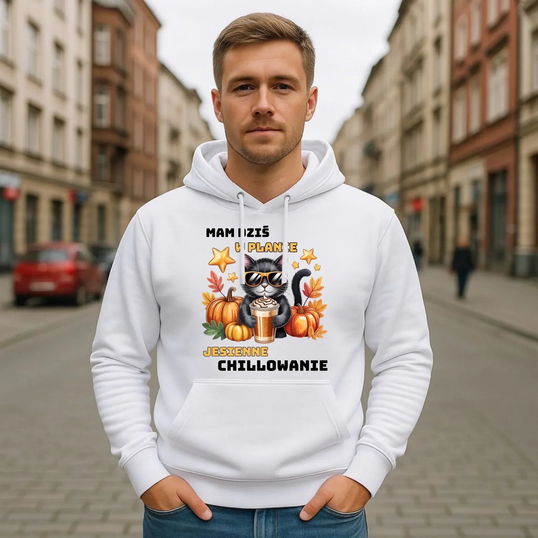 Bluza męska z kapturem jesienna - Mam dziś w planie jesienne chillowanie JS34 - StoryCups.pl