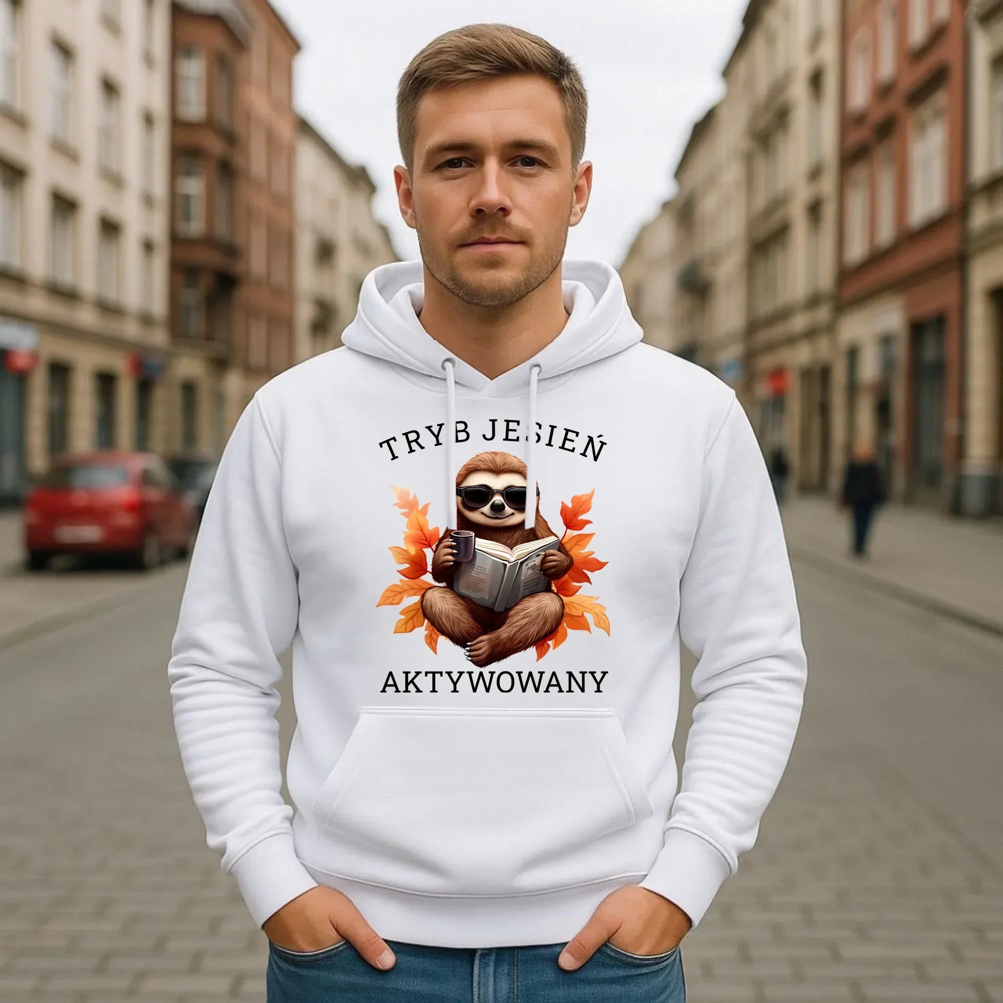 Bluza męska z kapturem jesienna - Leniwiec - Tryb jesień aktywowany JS23 - StoryCups.pl