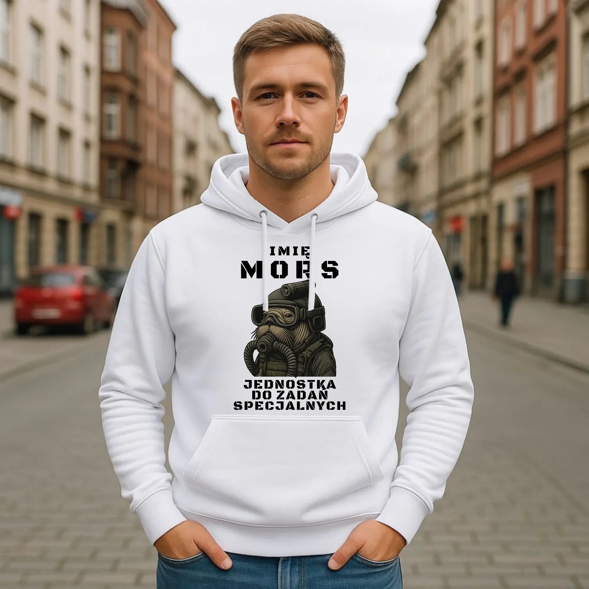 Bluza męska z kapturem - prezent dla morsa - Mors do zadań specjalnych - personalizowana HM07 - StoryCups.pl