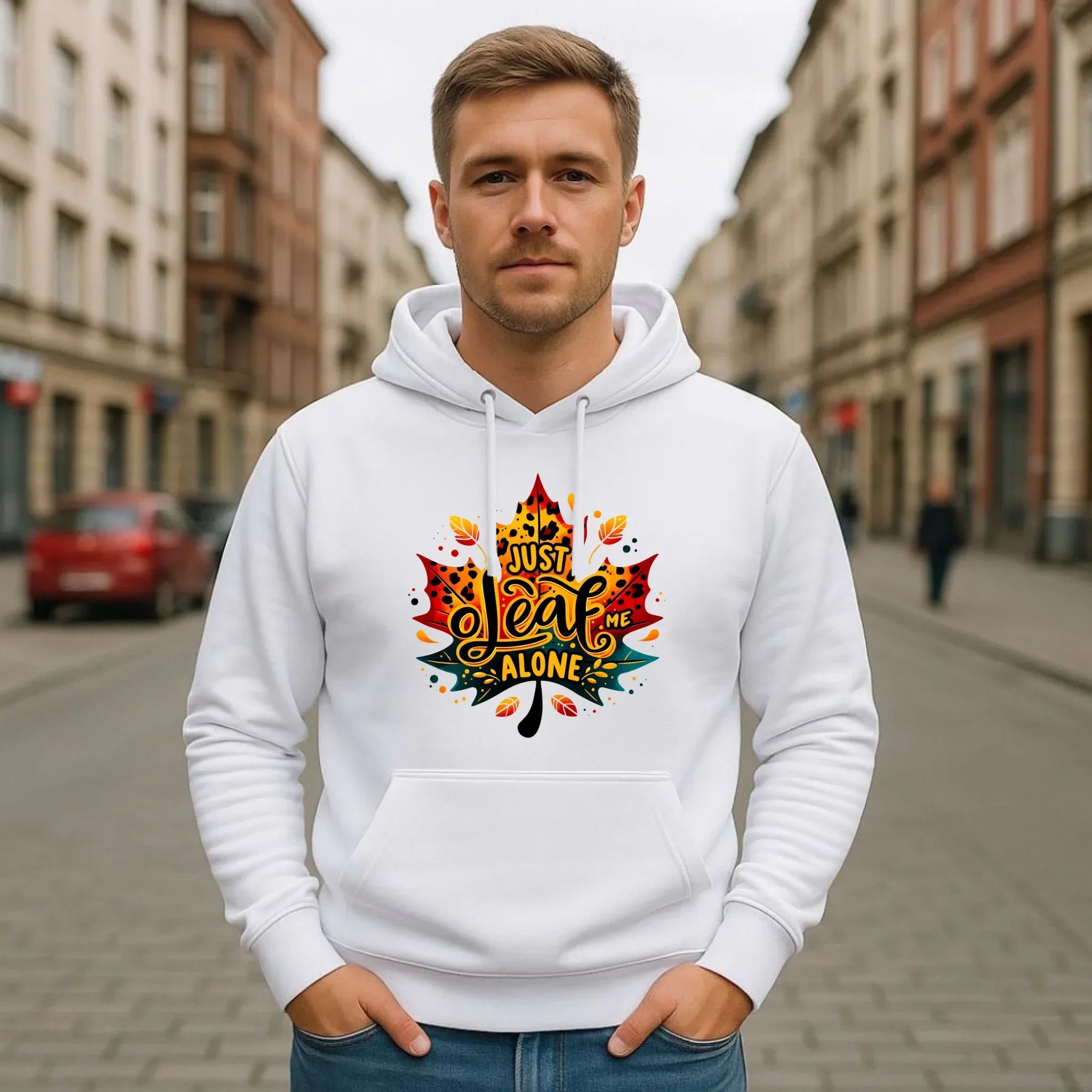 Bluza męska z kapturem jesienna - Just leaf me alone JS22 - StoryCups.pl