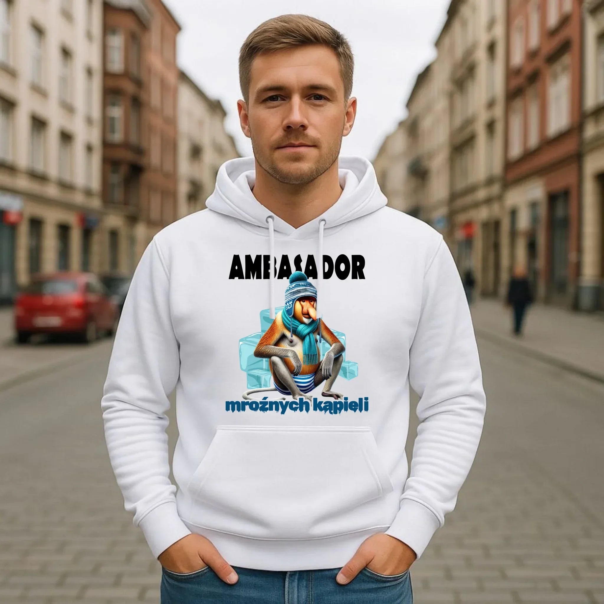 Bluza męska z kapturem - prezent dla morsa - Janusz Nosacz Mors - Ambasador mroźnych kąpieli HM03 - StoryCups.pl