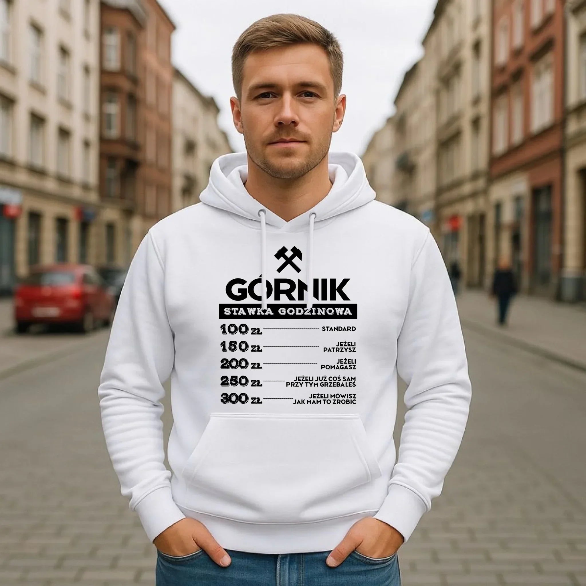 Bluza męska z kapturem - prezent dla górnika - Górnik stawka godzinowa G14 - StoryCups.pl