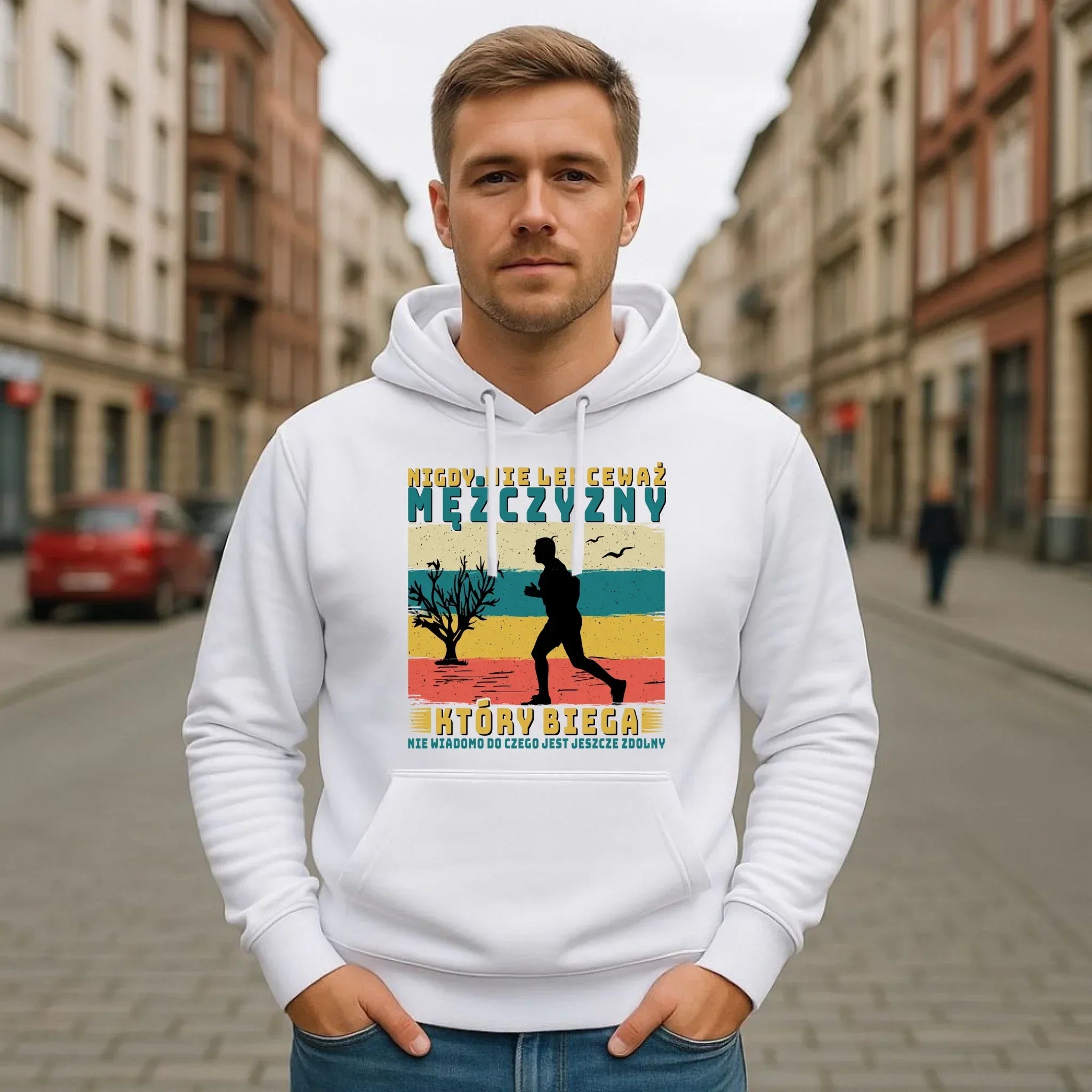 Bluza męska z kapturem dla biegacza - Nigdy nie lekceważ HB03