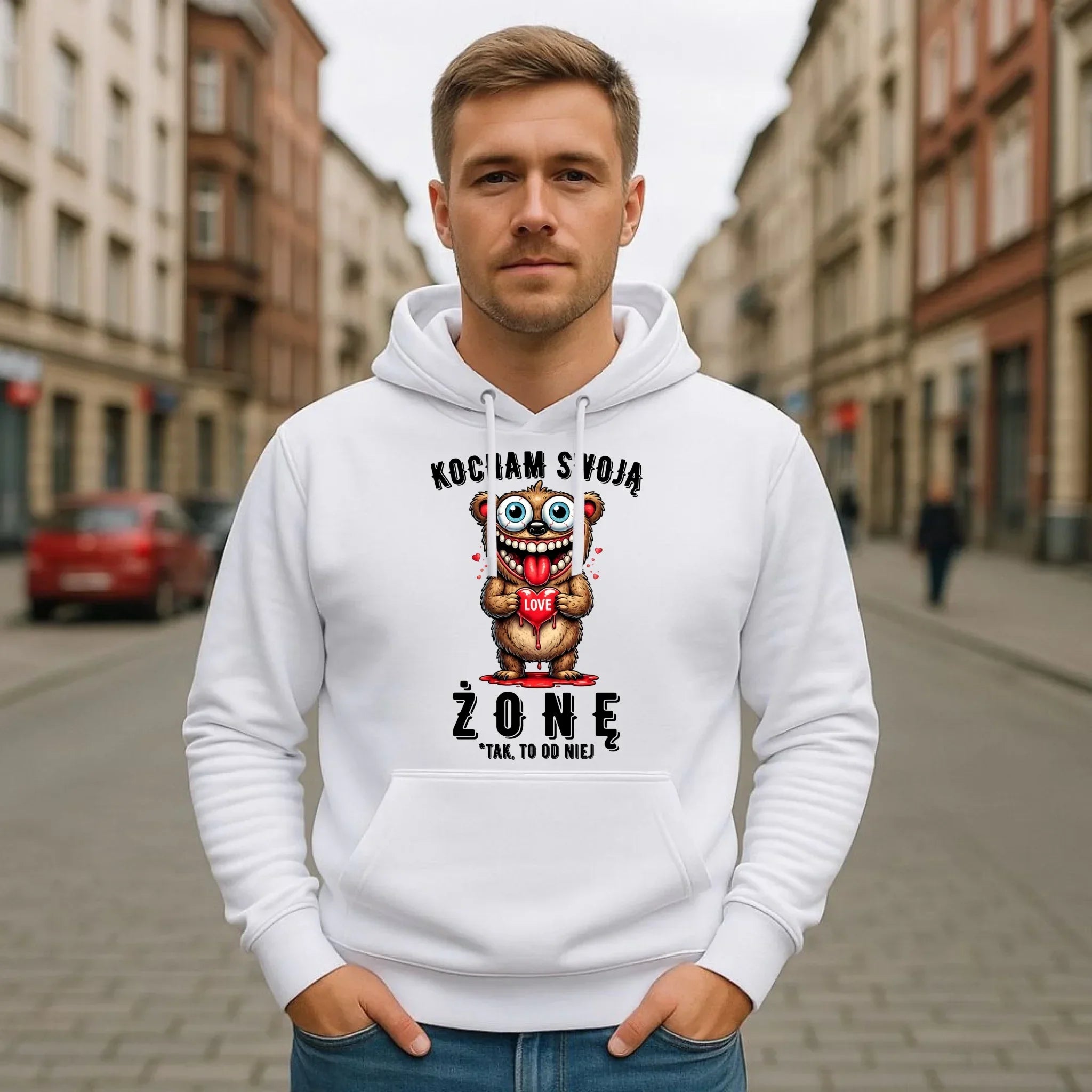 Bluza męska z kapturem dla męża - Kocham swoją żonę W23 - StoryCups.pl