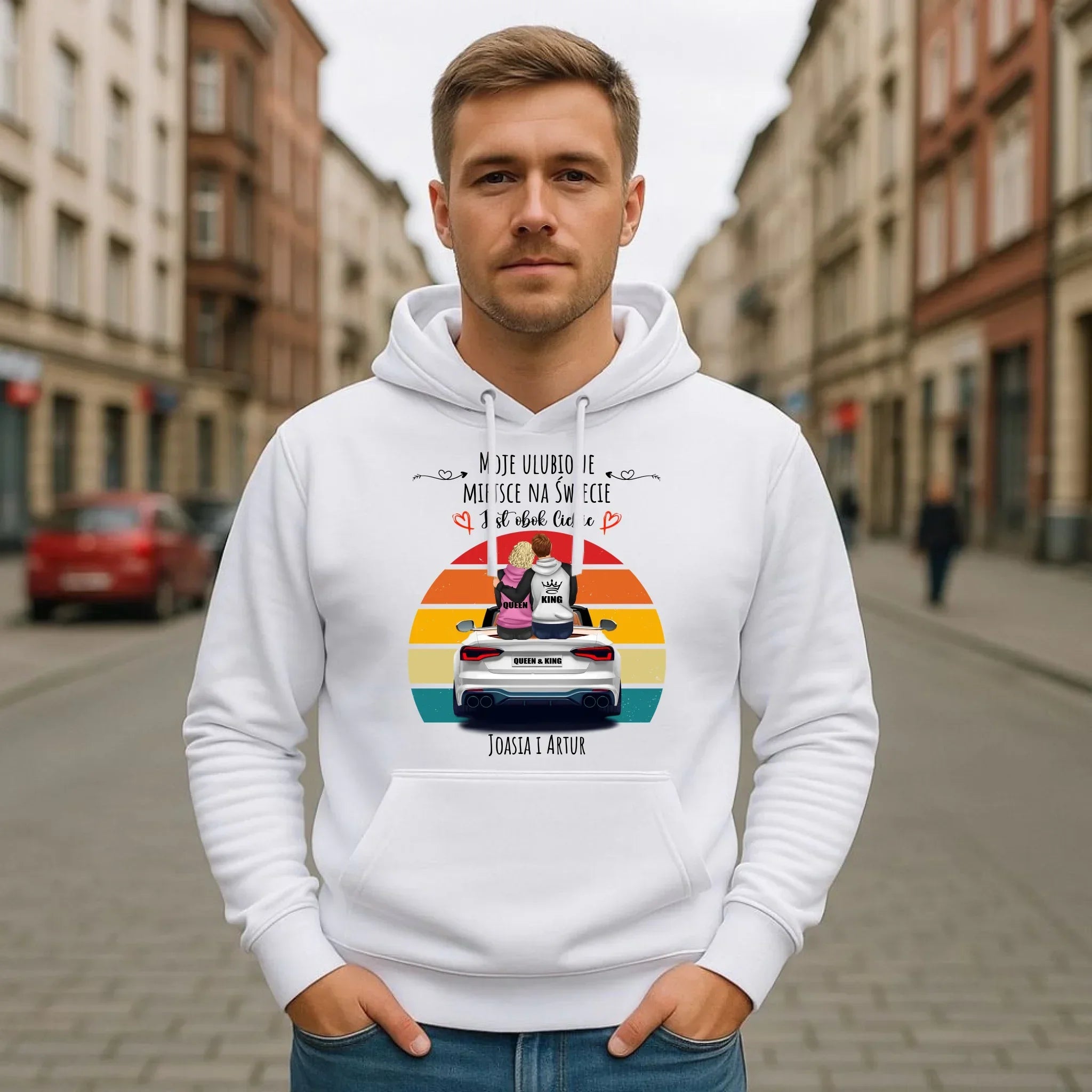 Bluza męska z kapturem dla par - Moje ulubione miejsce - personalizowana W06 - StoryCups.pl