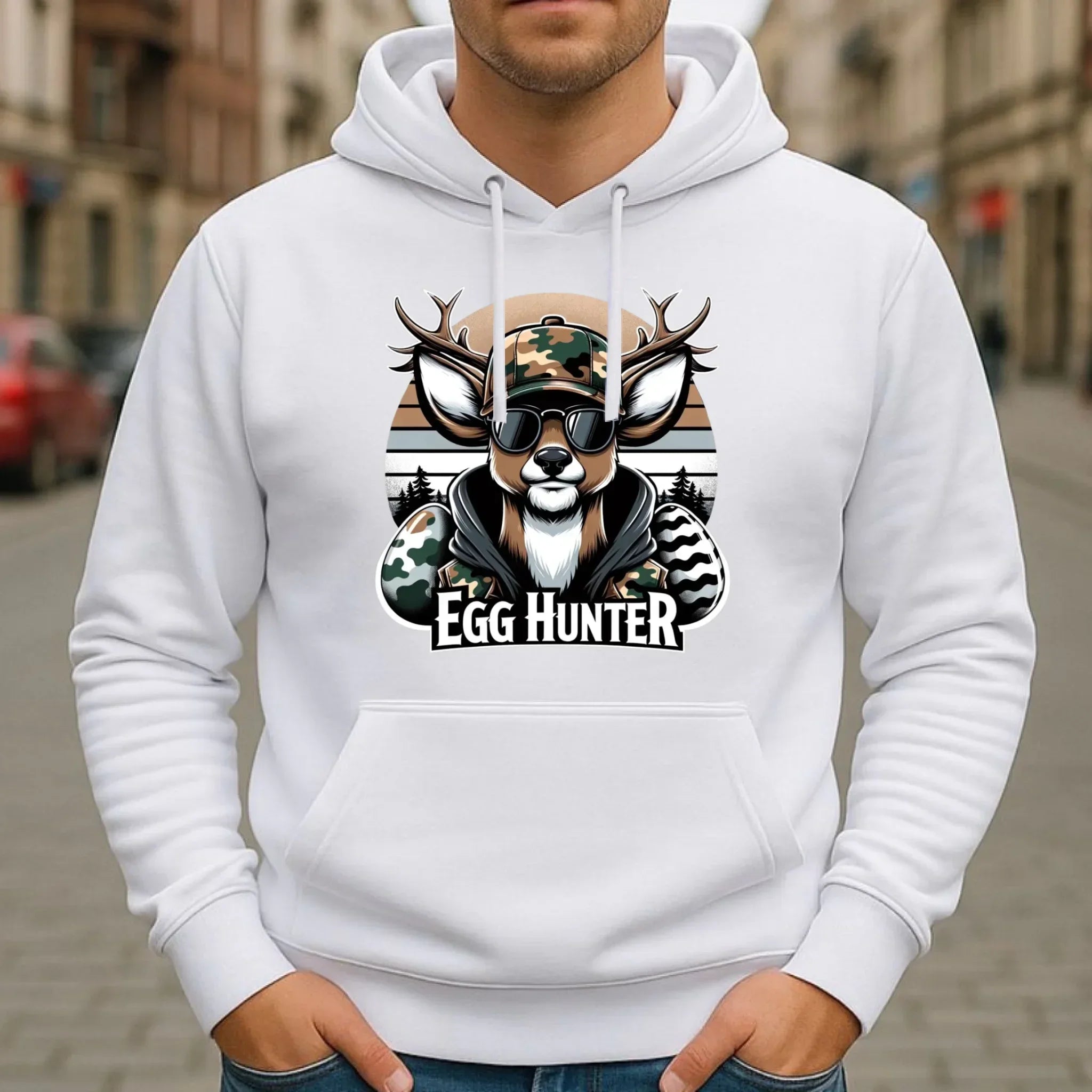 Bluza męska z kapturem wielkanocna - Jeleń Survival Egg hunter WN19 - StoryCups.pl