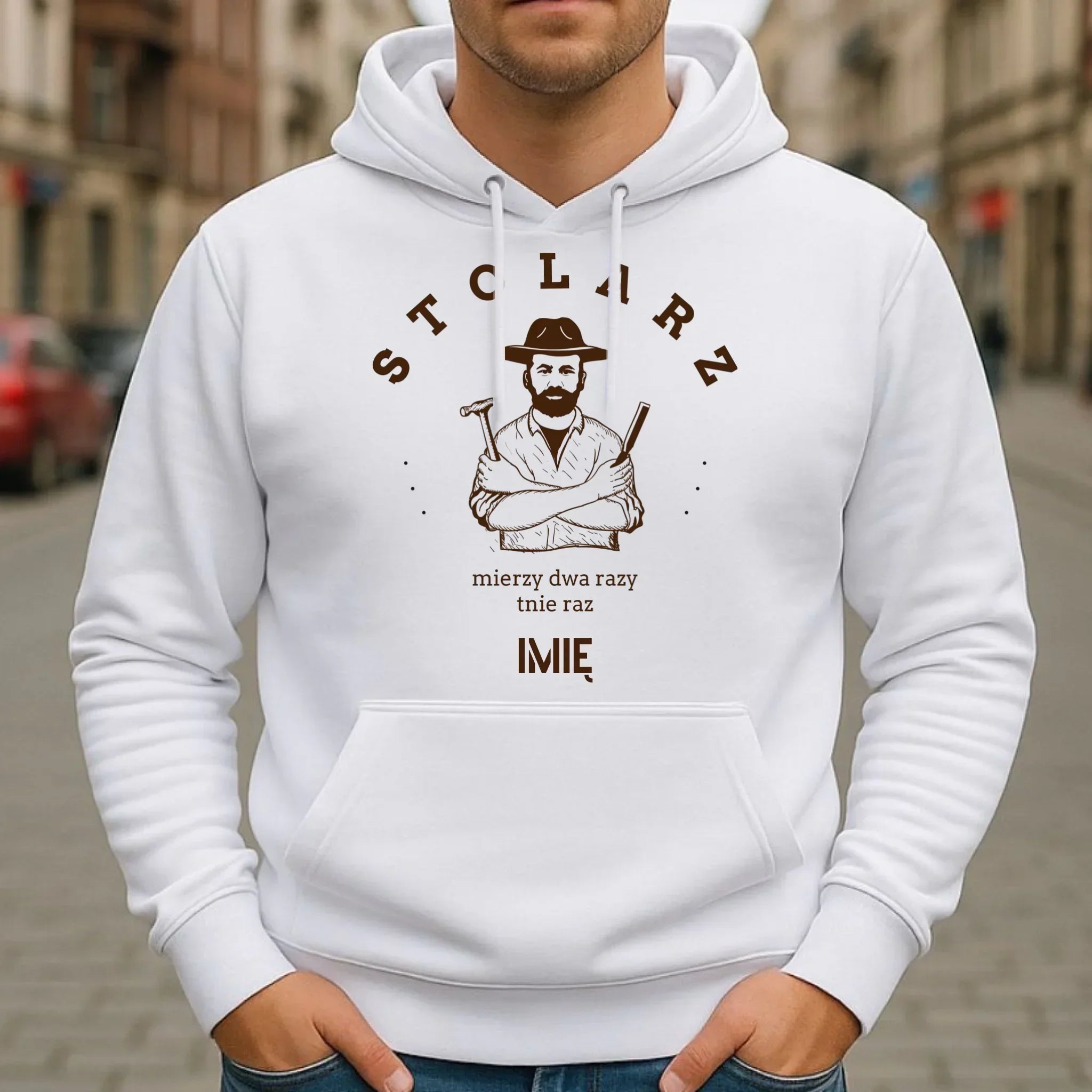 Bluza męska z kapturem dla stolarza - Mierzy dwa razy tnie raz - personalizowana ZS02 - StoryCups.pl