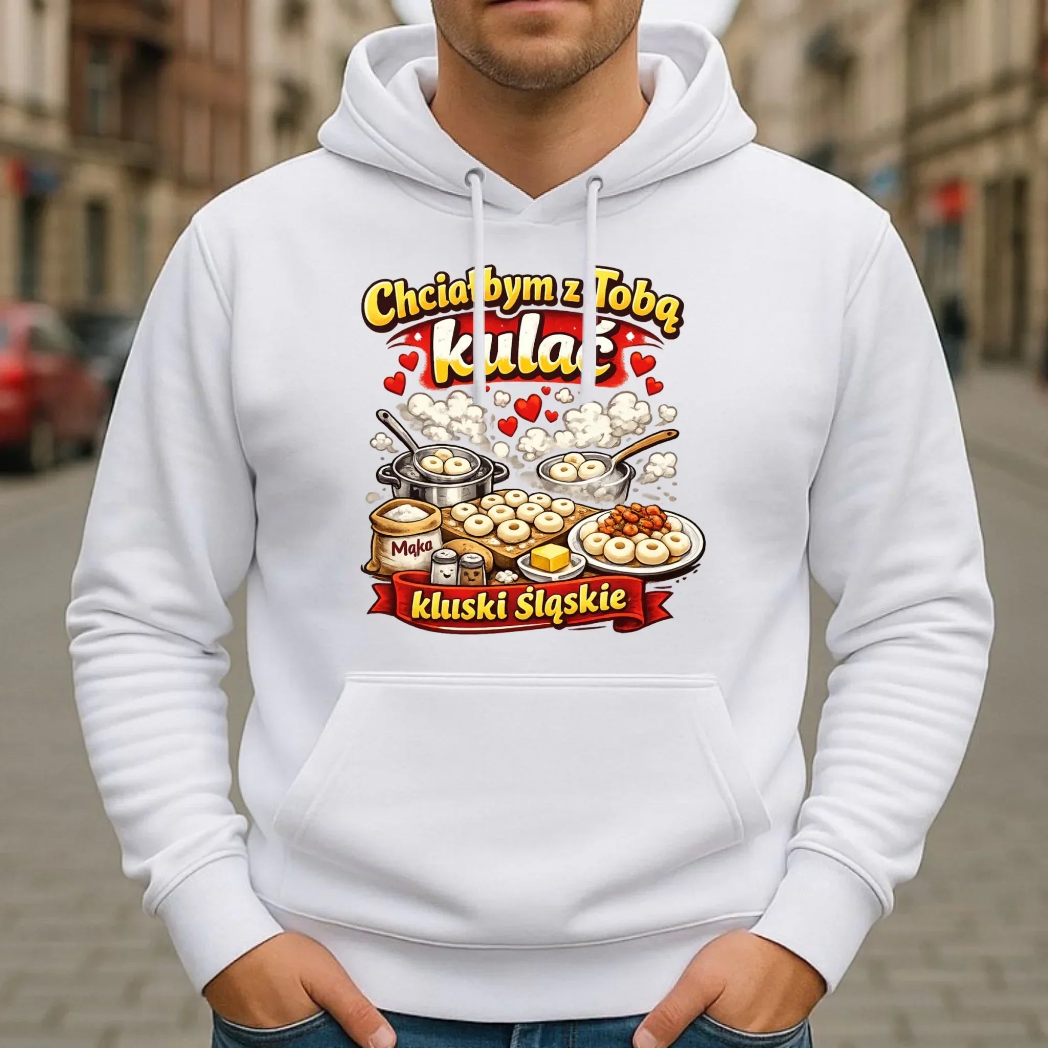 Bluza męska z kapturem - Chciałbym z Tobą kulać kluski śląskie W90 - StoryCups.pl